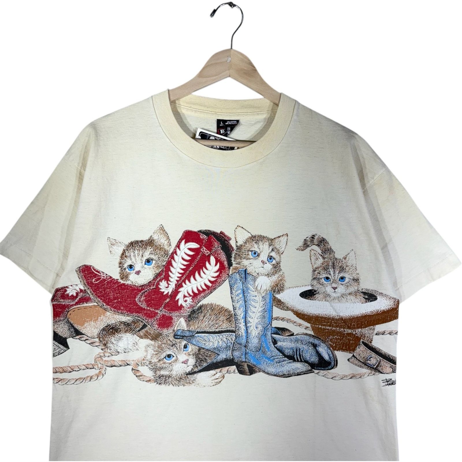 Fruit Of The Loom Vintage Cats And Boots Tee L 90s Size US L / EU 52-54 / 3 - 2 Thumbnail