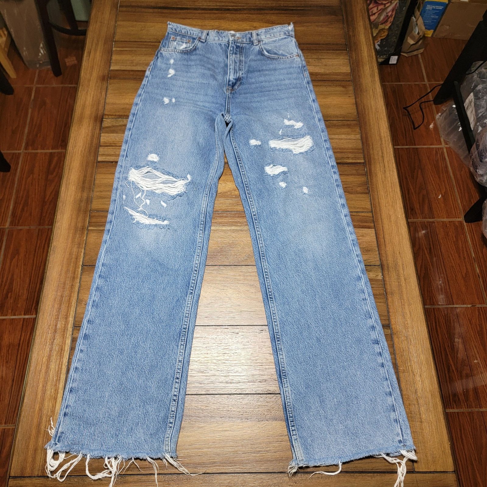 Zara Zara 90's Full Length Straight Denim Jeans w/ Raw Hem - 6 Size 28" / US 6 / IT 42 - 1 Thumbnail