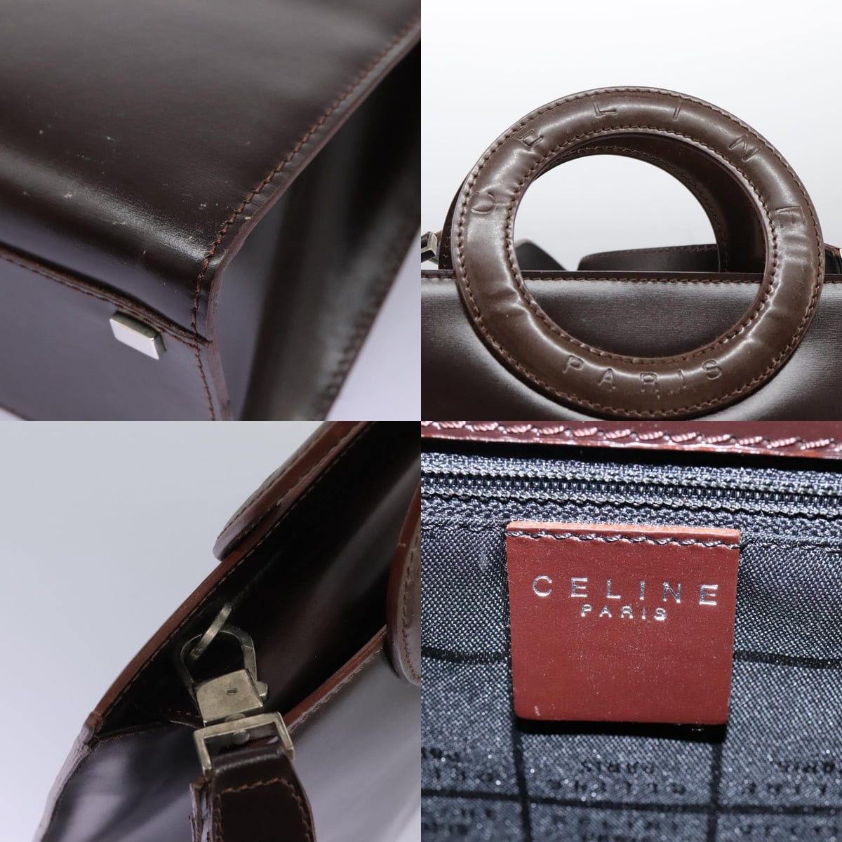 Celine CELINE Hand Bag Leather Dark Brown Gold Size ONE SIZE - 11 Thumbnail