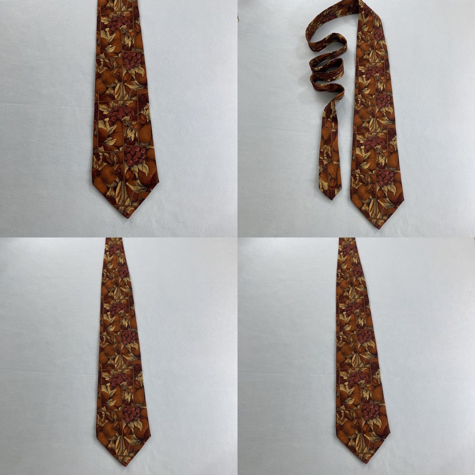 Vintage VINTAGE Necktie LDM Italy Silk Baroque Grapes Figs Pears Wedding Brown Red 4x59 Men Tie Size ONE SIZE - 9 Thumbnail