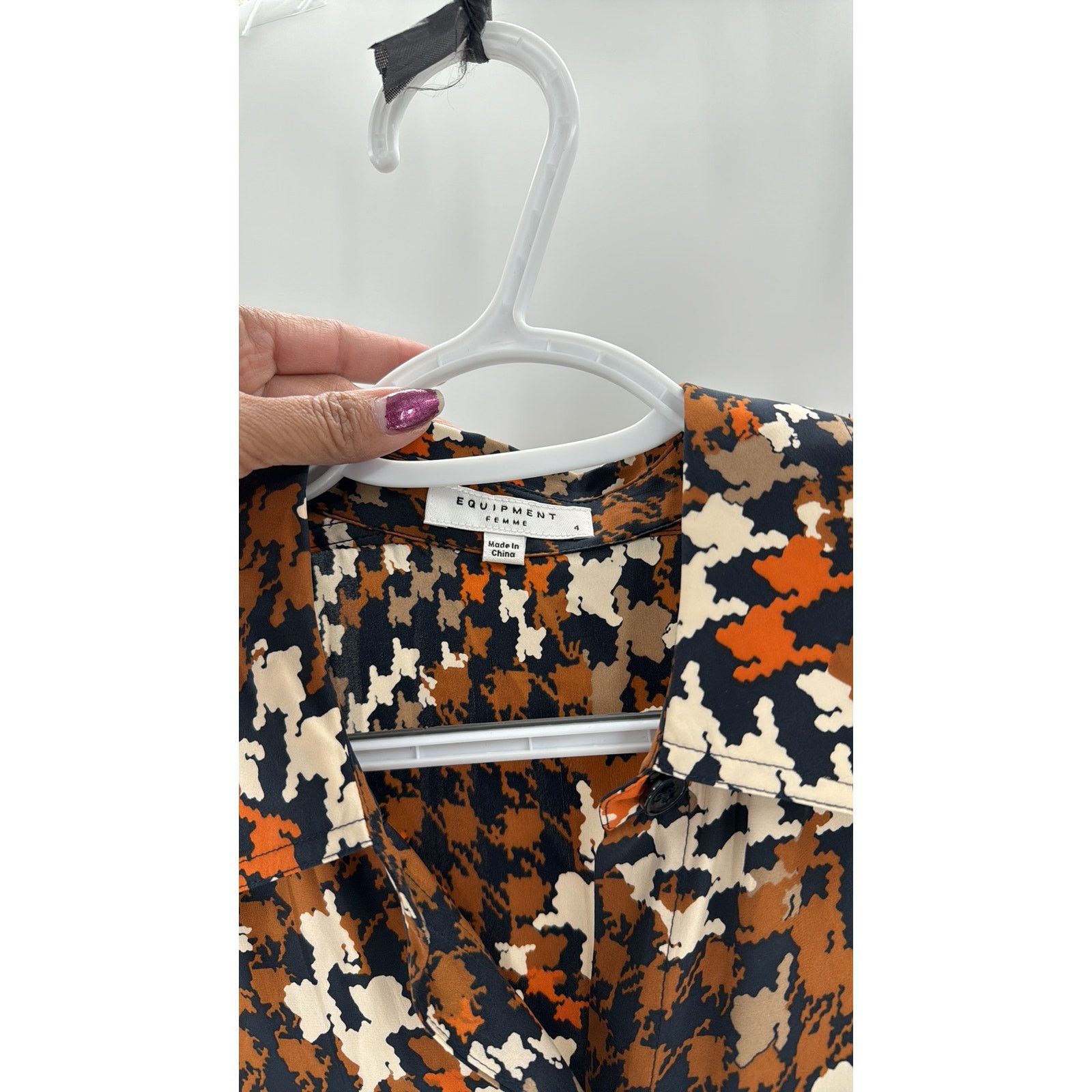 Equipment Equipment Relle Houndstooth Silk Midi Dress orange blue Size S / US 4 / IT 40 - 4 Thumbnail
