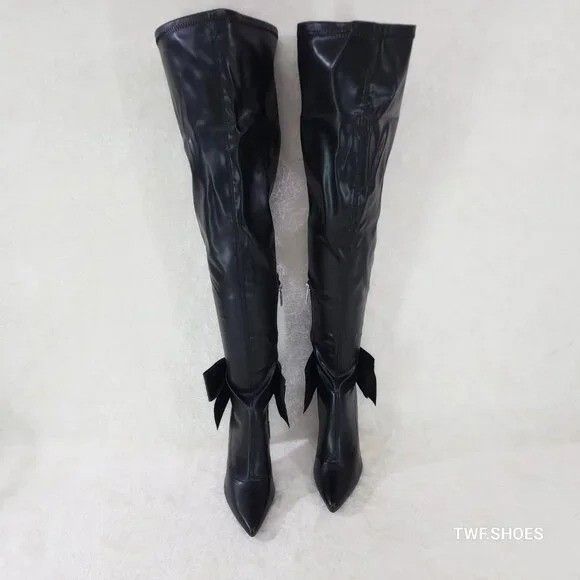 Other OTK Thigh Boots Black High Heel Stiletto Boots Big Back Bow Size US 8.5 / IT 38.5 - 5 Thumbnail