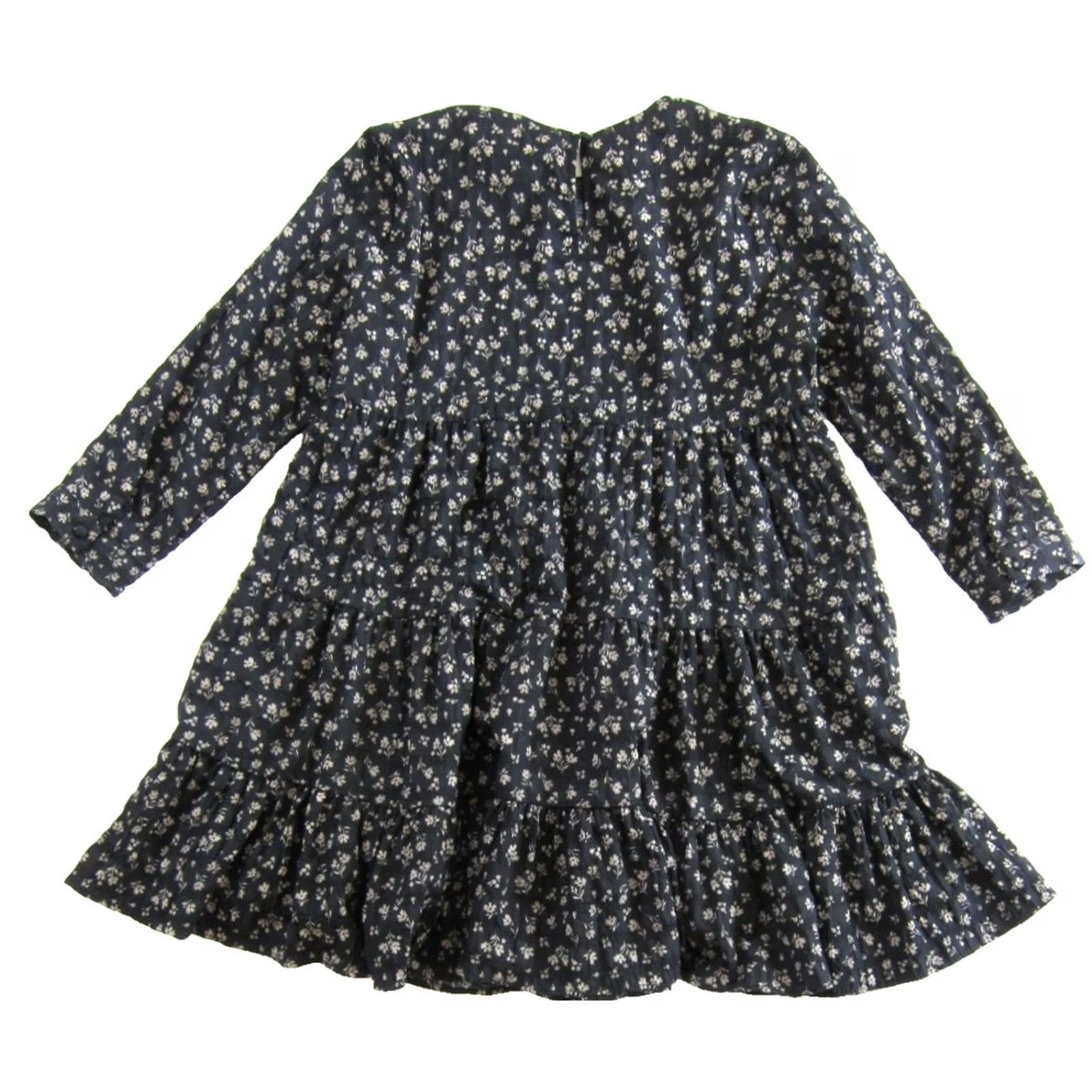Zara ZARA Black Floral 3/4 Sleeve High Neck Tiered Smock Dress Small Size S / US 4 / IT 40 - 2 Thumbnail