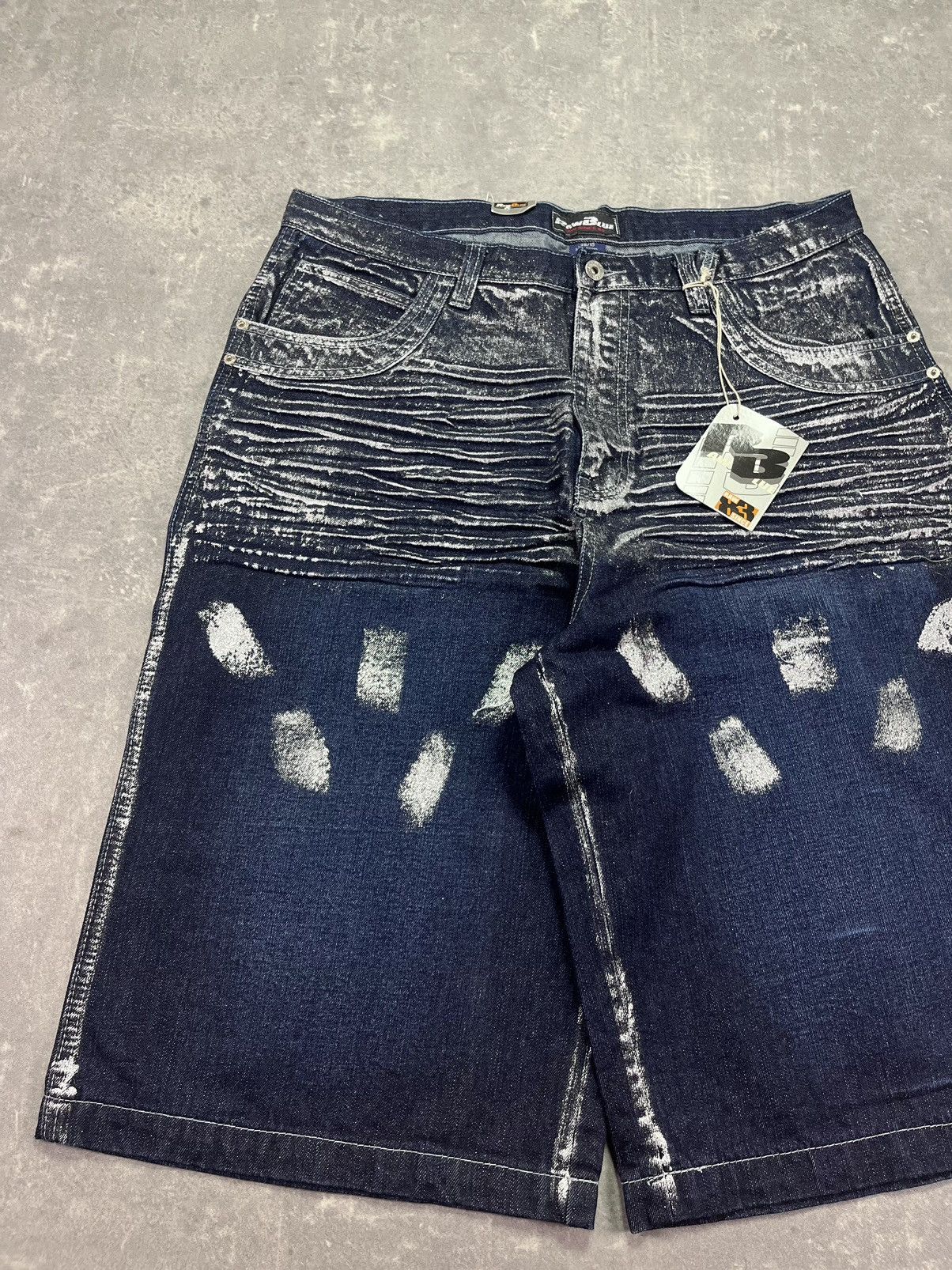 Affliction DSWT Raw Blue Baggy Printed Glitter Denim Jorts Shorts 38 Size US 38 / EU 54 - 8 Thumbnail
