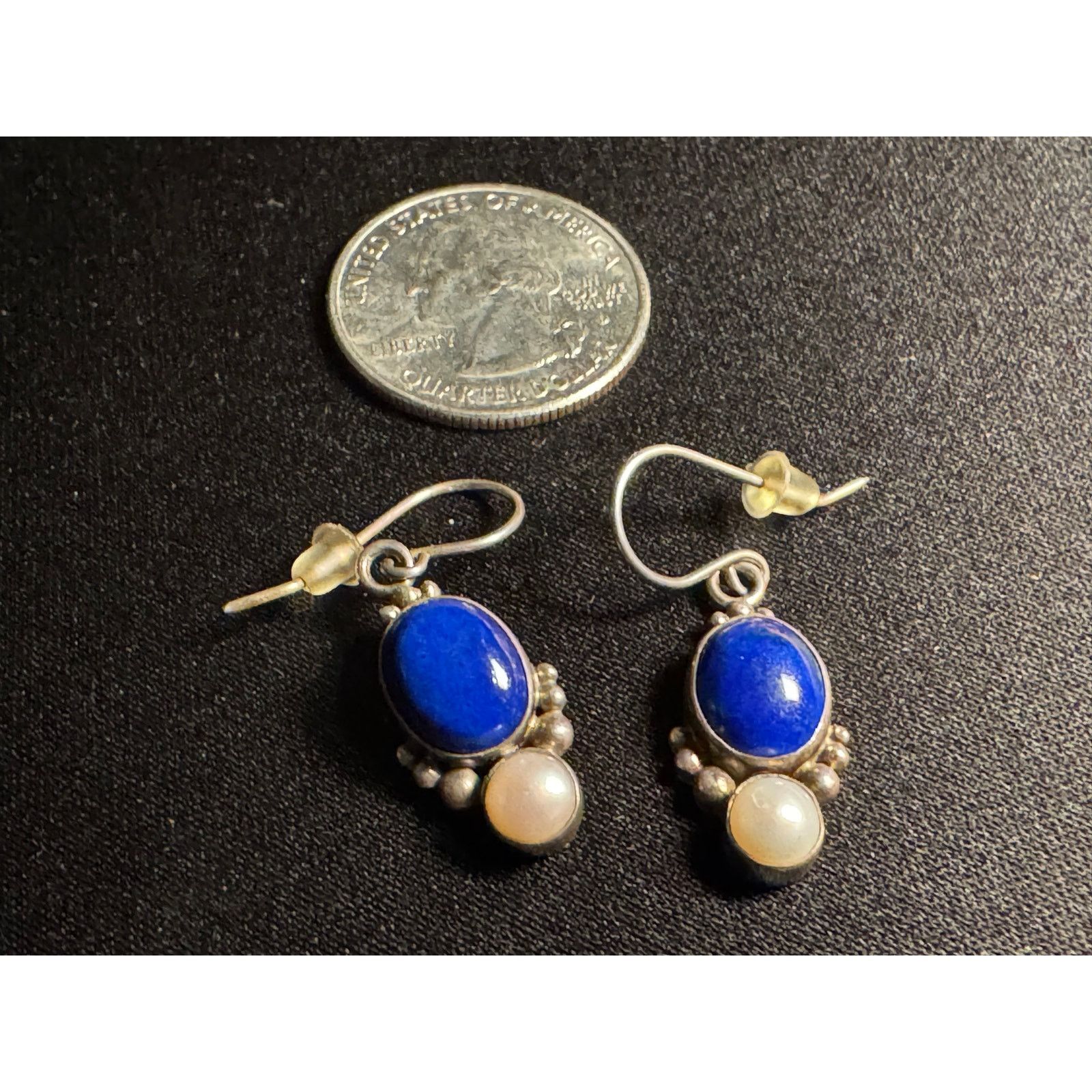 Other 925 Sterling Silver Lapis & Pearl Dangle Earrings Size ONE SIZE - 3 Thumbnail