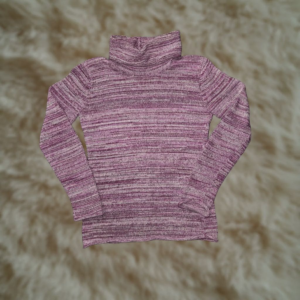 Vintage Columbia Sweater Womens Medium Purple Striped Turtleneck Knit Stretch Casual Size M / US 6-8 / IT 42-44 - 1 Thumbnail
