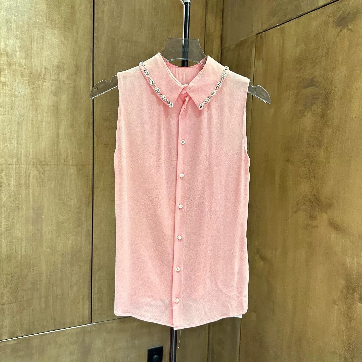 Miu Miu Miu Miu Pink Silk Sleeveless Shirt Size XS / US 0-2 / IT 36-38 - 1 Thumbnail