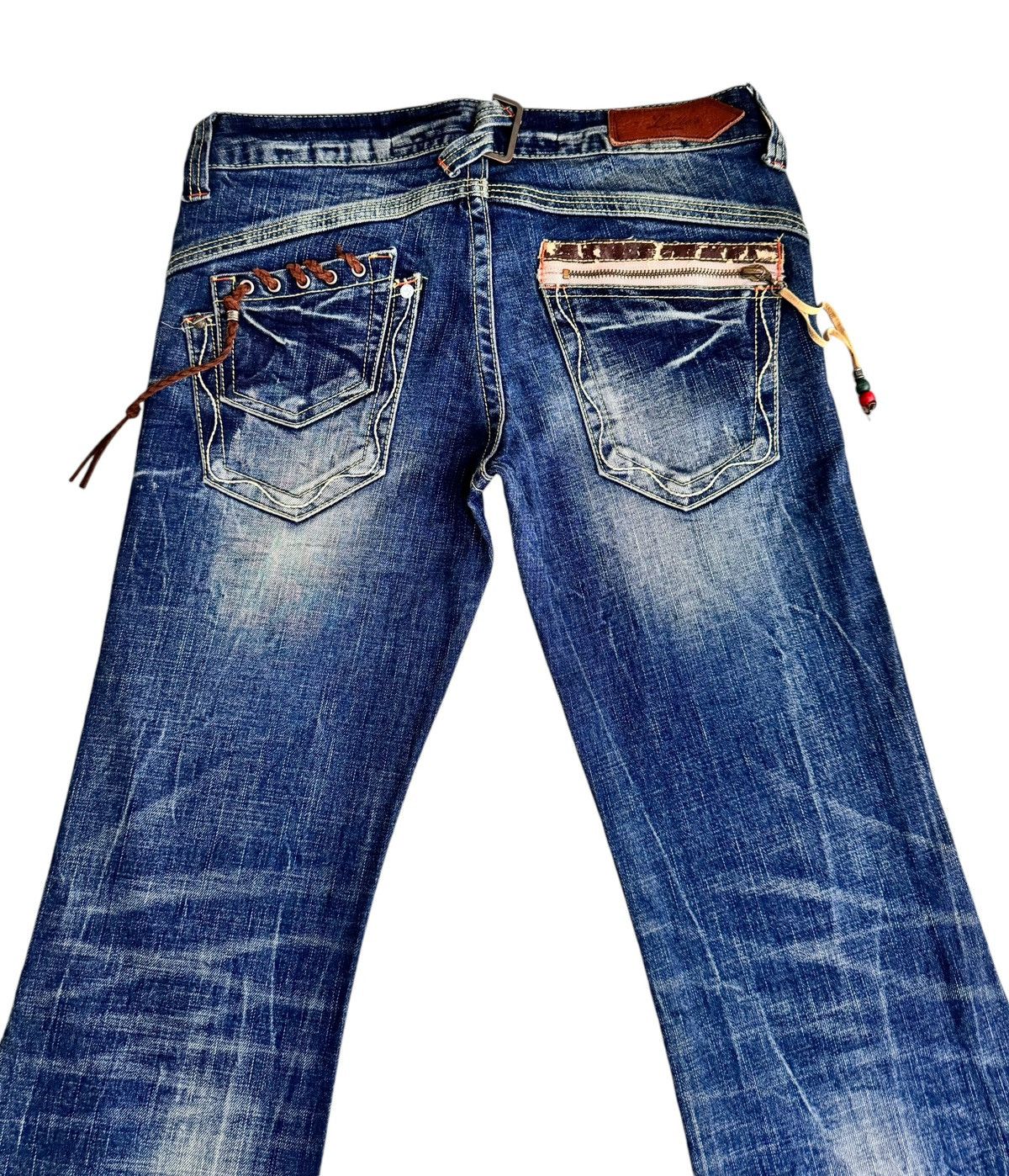 Japanese Brand × Le Grande Bleu (L.G.B.) Sick⚡️Distressed Back Number Low Rise Flare Jeans Size 29" - 6 Thumbnail