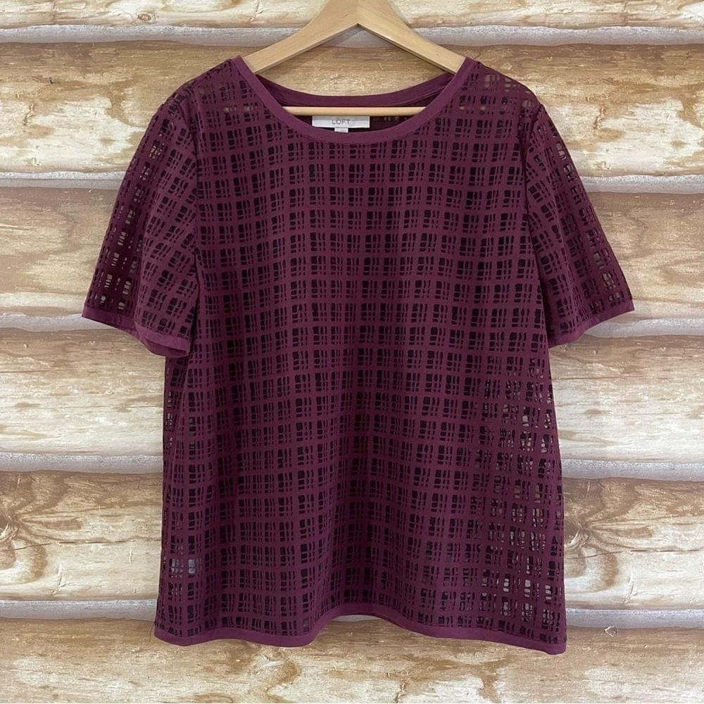 Loft LOFT semi sheer windowpane pattern crew neck tee size XL Size XL / US 12-14 / IT 48-50 - 10 Thumbnail