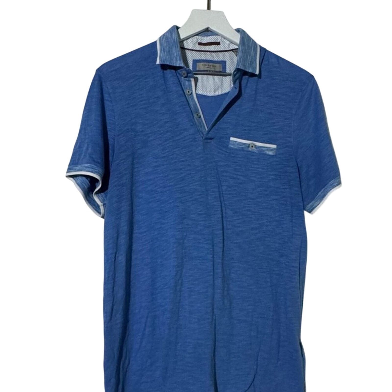 Ted Baker Ted Baker Men's Blue Cotton Modal Blend Polo Medium Size US M / EU 48-50 / 2 - 1 Thumbnail