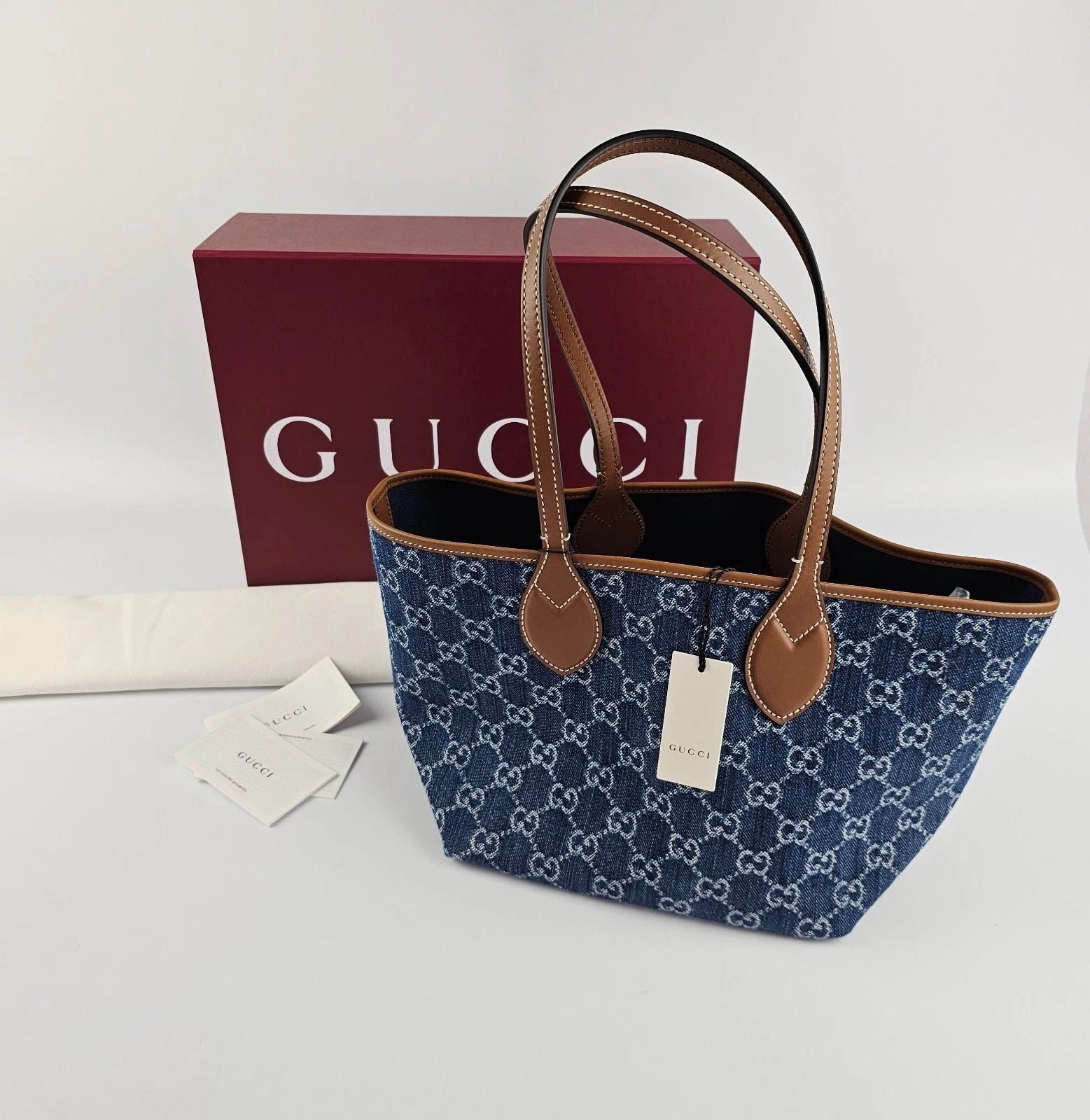 Gucci GUCCI Totissima Small Blue GG Denim Tote Bag | Grailed