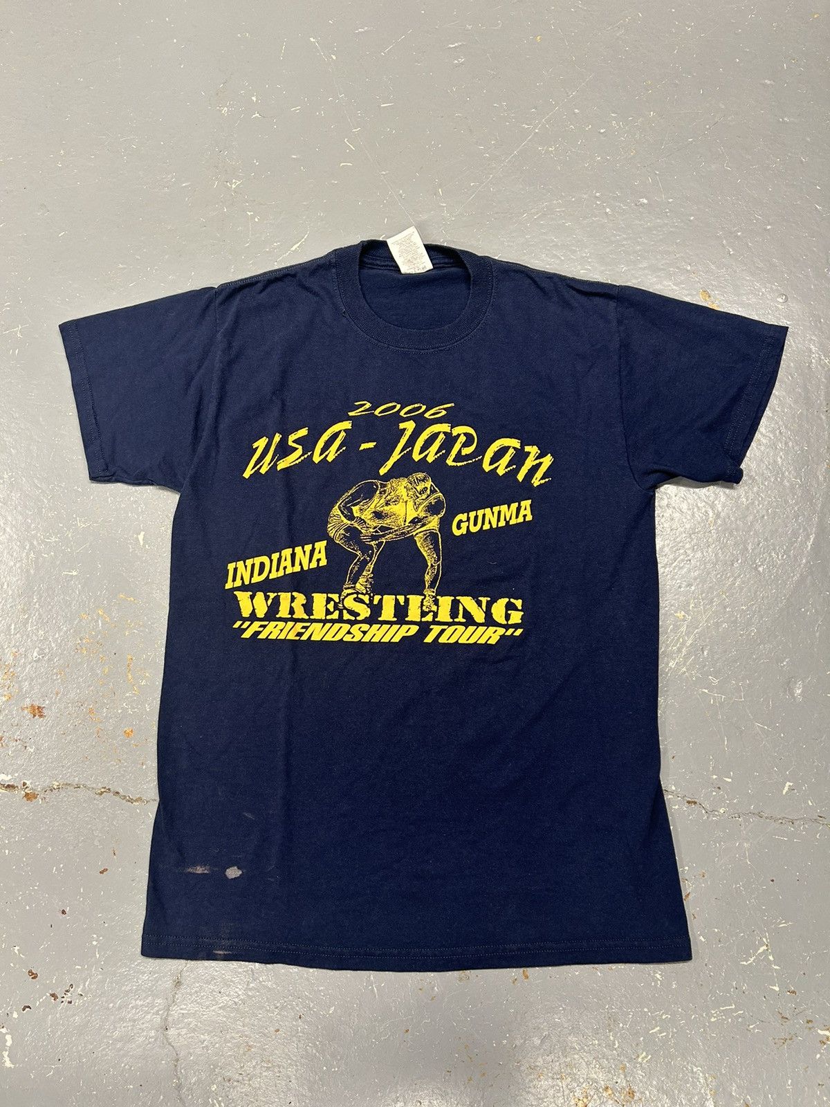 Japanese Brand × Vintage Crazy Vintage 90s Essential Navy Japanese Wrestling T-Shirt Size US M / EU 48-50 / 2 - 1 Thumbnail
