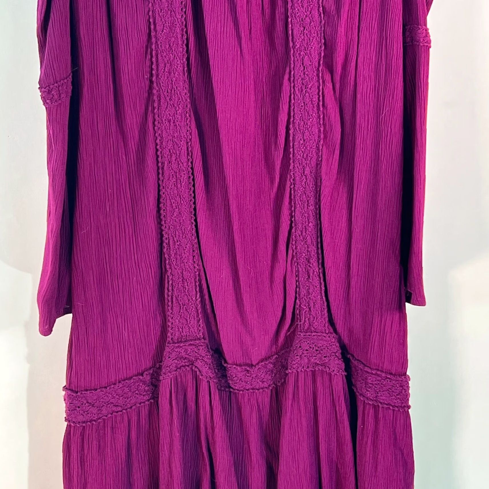 Vintage Terra & Sky Womens Cold Shoulder Sleeves Peasant Plum Purple Dress 1X 16W-18W Knee Length Sleeved Solid Purple Dress Womens Size XL / US 12-14 / IT 48-50 - 5 Thumbnail