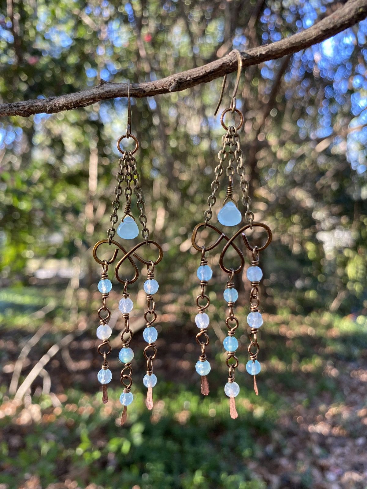 Handmade Blue Agate Chandelier Earrings Size ONE SIZE - 4 Thumbnail