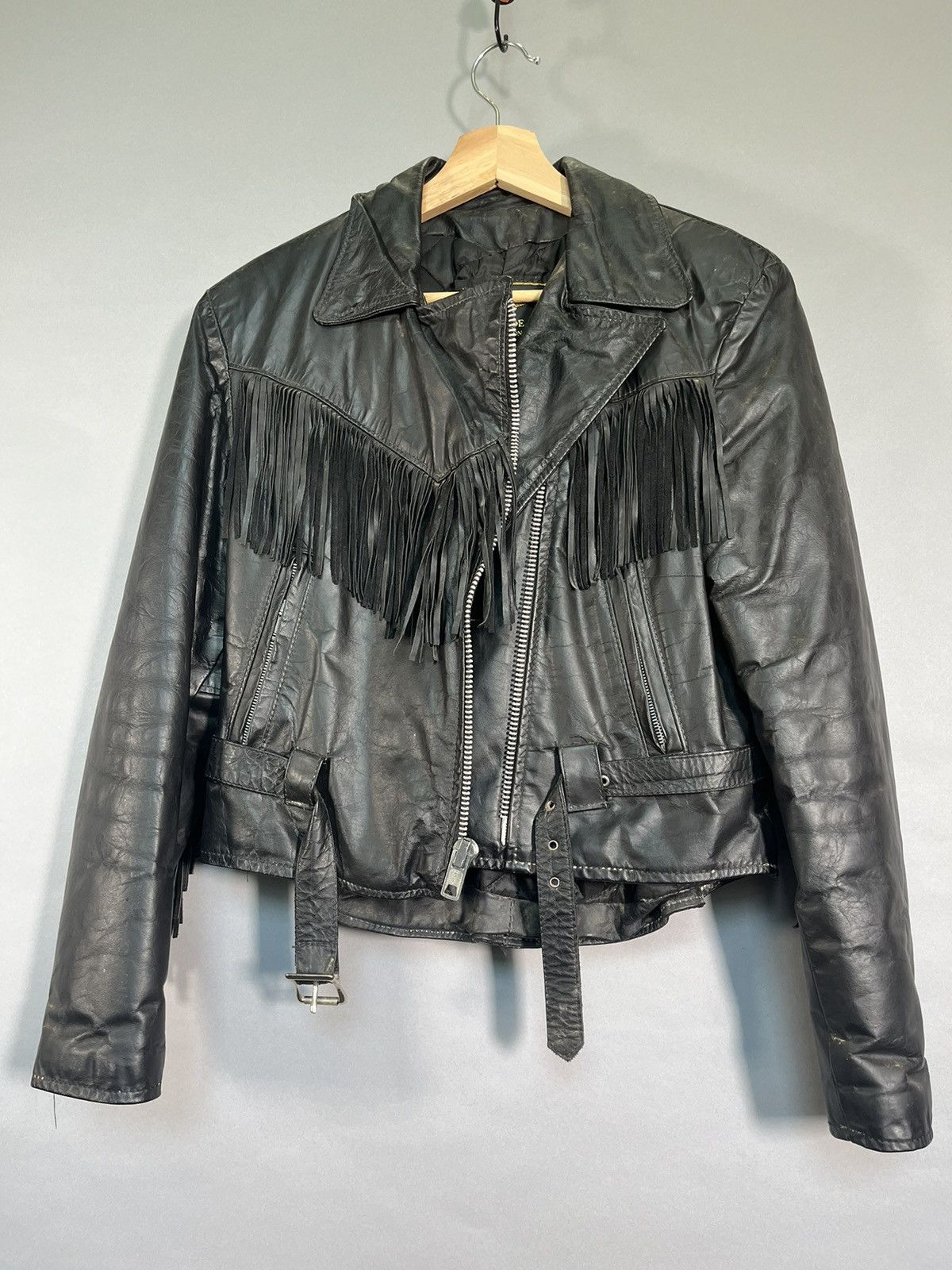 1970s / 1980s Vintage Punk Fringe Leather Jacket Made in USA