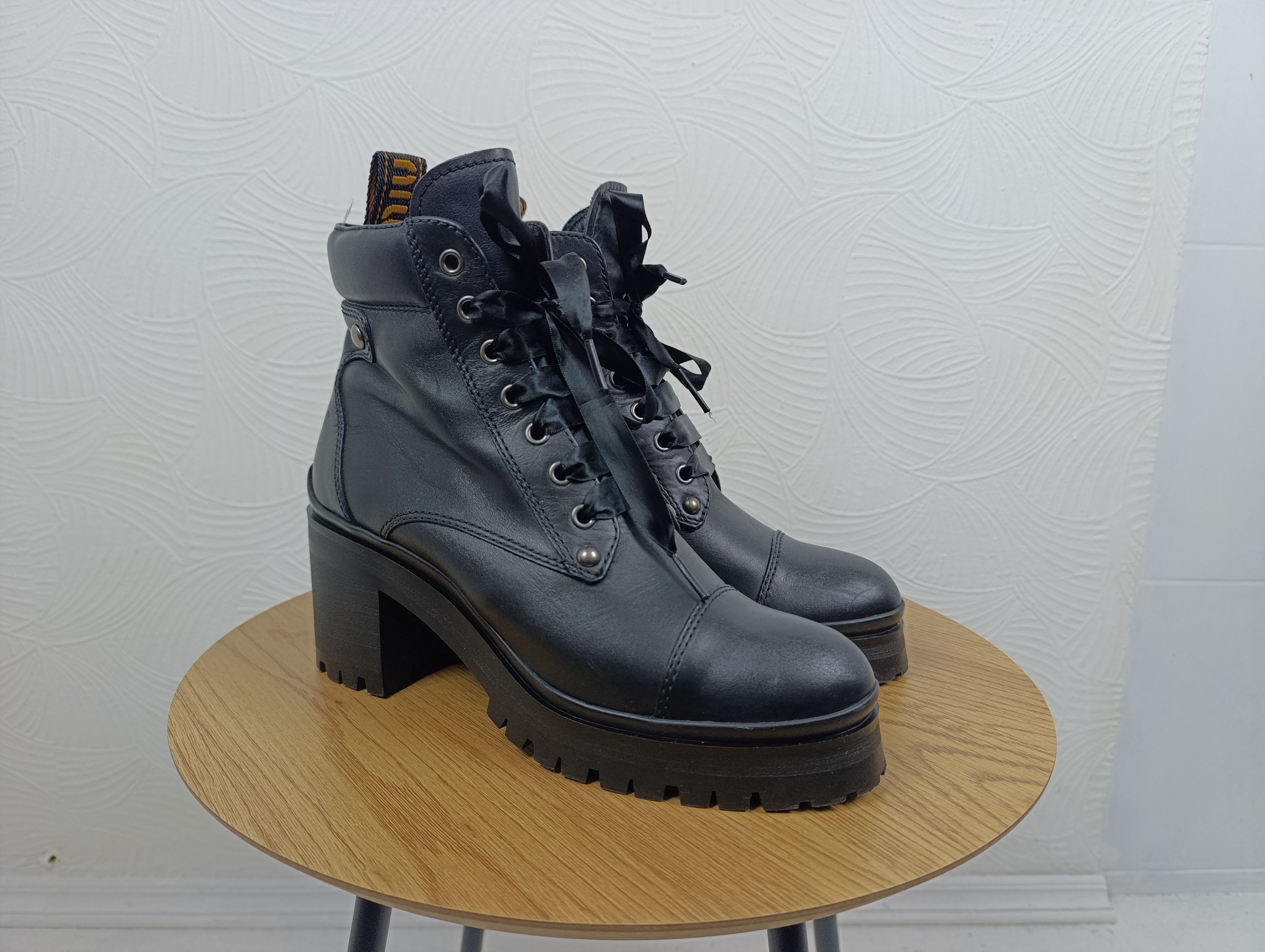 Miu Miu MIU MIU BLACK HIGH HEEL BIKER LACE UP BOOTS SIZE 39 Size US 9 / IT 39 - 1 Thumbnail
