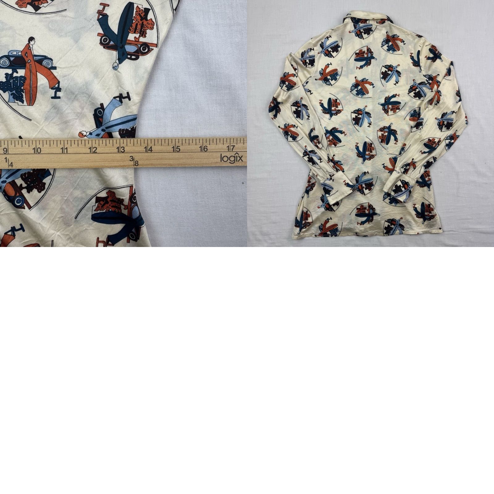 MCM VINTAGE MCM Button-Up Shirt Womens Small Ivory Rayon Collared Printed 60s 70s Mid Century Modern 70s 60s Size S / US 4 / IT 40 - 9 Thumbnail