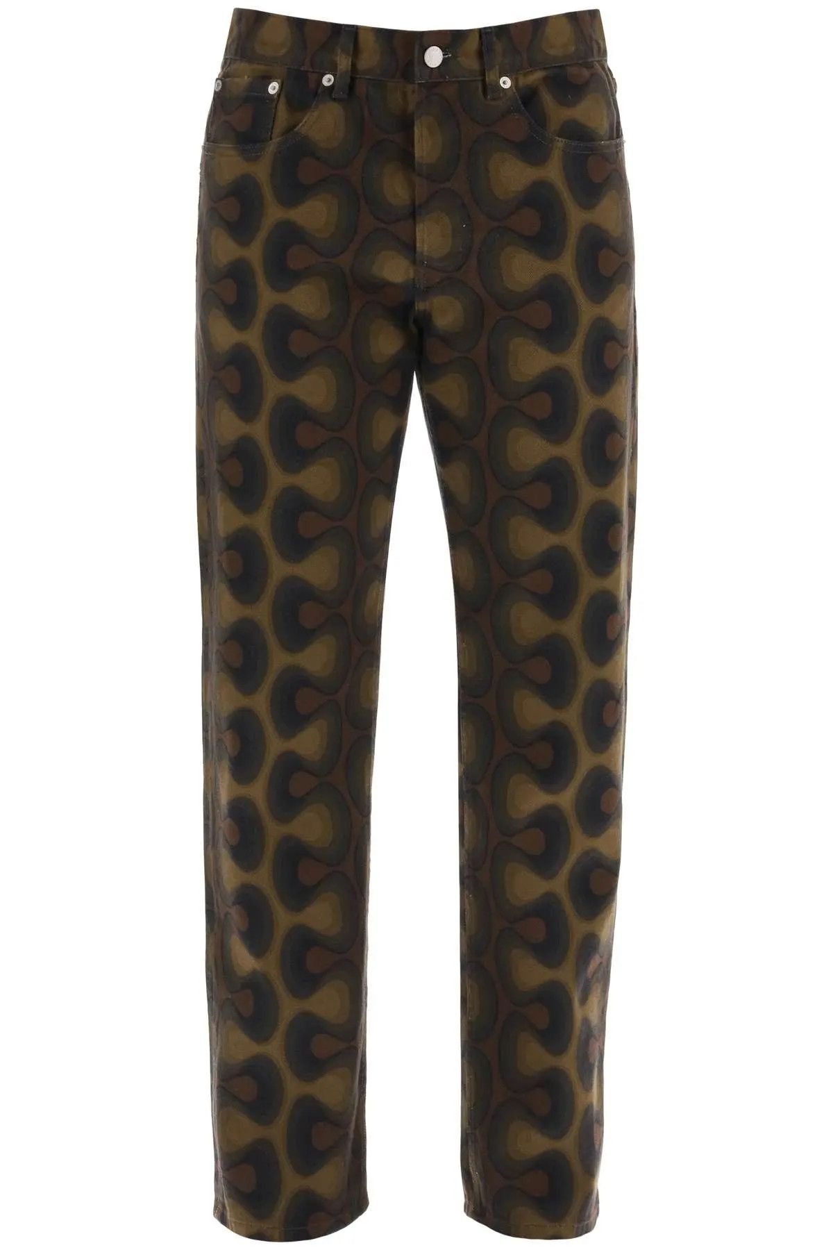 image of Dries Van Noten O1S22I1N0224 Graphic Print Jeans In Khaki, Men's (Size 32)