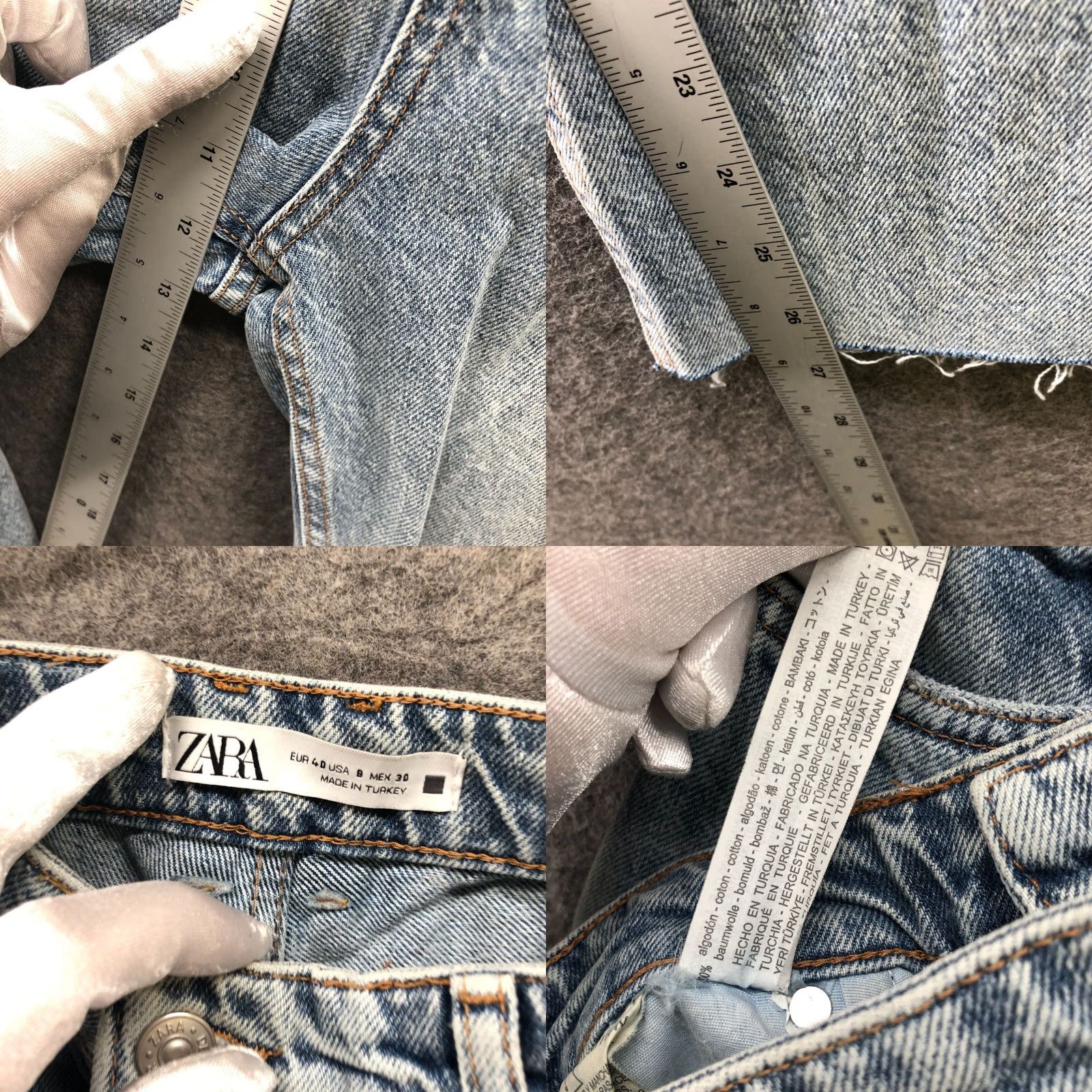 Zara VINTAGE Zara High Waisted Wide Leg Jeans Womens 8 Blue Light Wash Fray Hem 90s Size 30" / US 8 / IT 44 - 8 Thumbnail