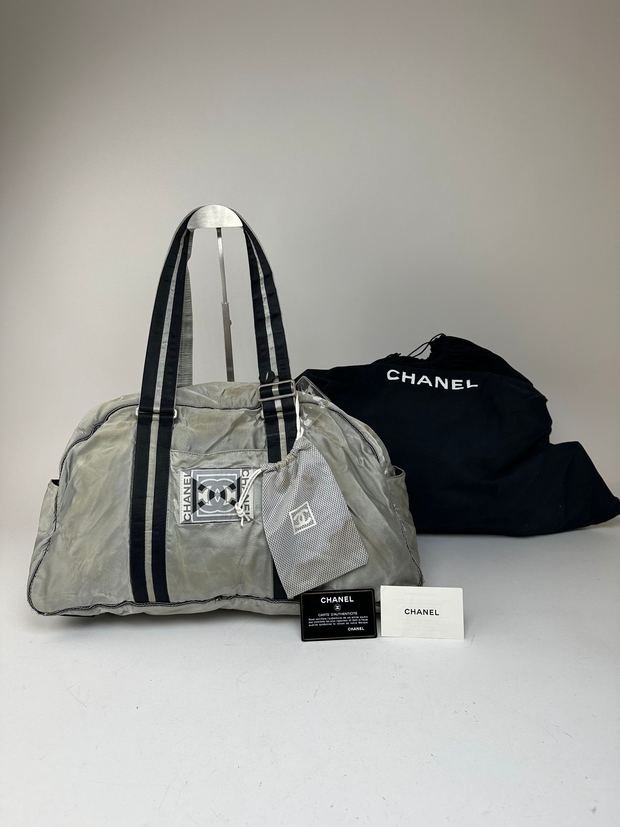 Chanel Vintage Polyester Duffel Bag Silver Black Size ONE SIZE - 1 Thumbnail