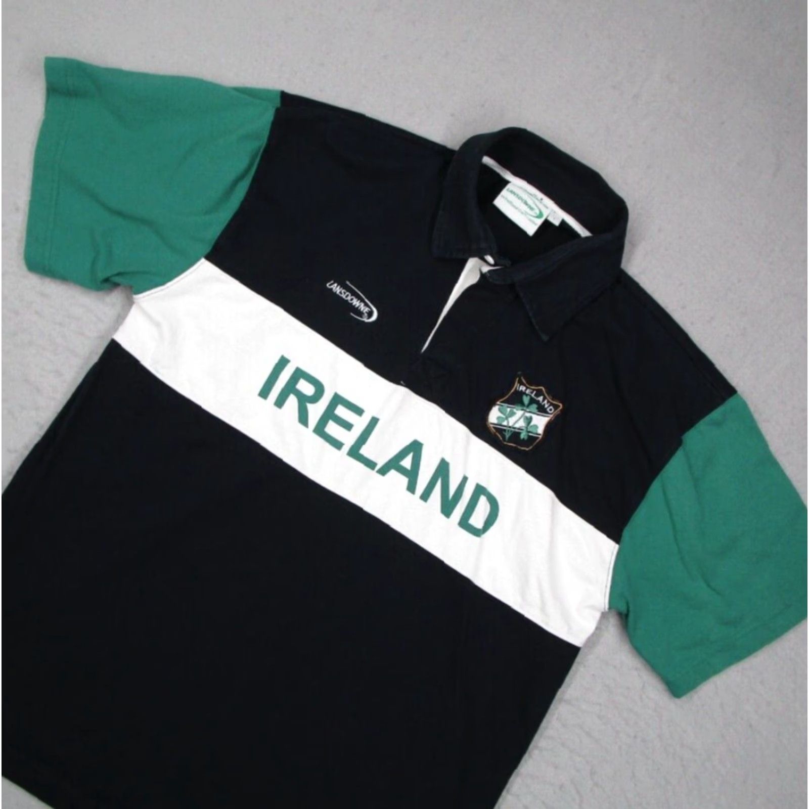 Vintage Lansdowne Mens Blue Rugby Shirt Short Sleeve Polo - Ireland Spellout Embroidered Logo, 100% Cotton, Classic Fit, L Size US L / EU 52-54 / 3 - 2 Thumbnail