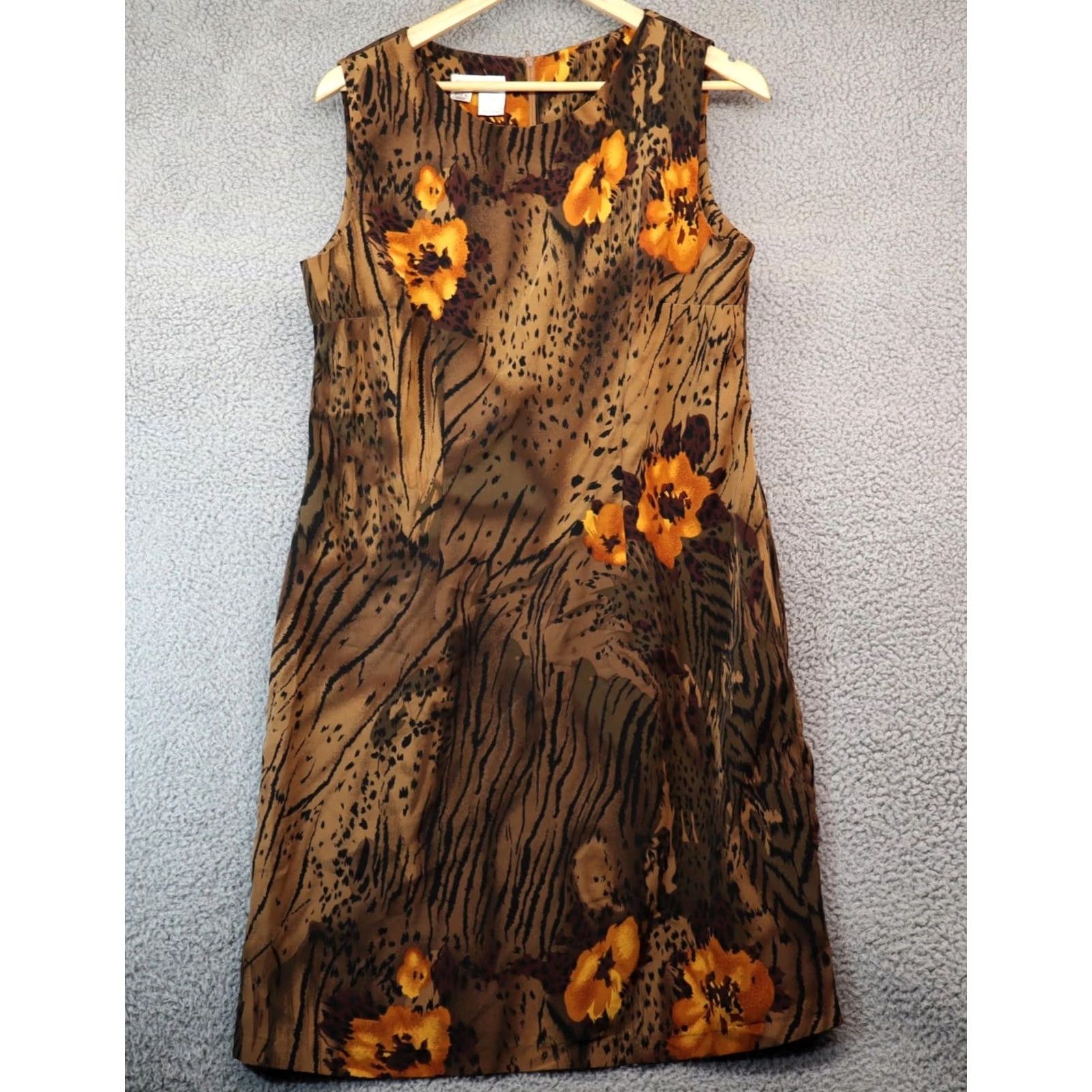 Vintage Dressbarn Women Plus 14 Knee Length Sleeveless Fit & Flare Party Cocktail Brown Polyester Dress Size XL / US 12-14 / IT 48-50 - 2 Thumbnail
