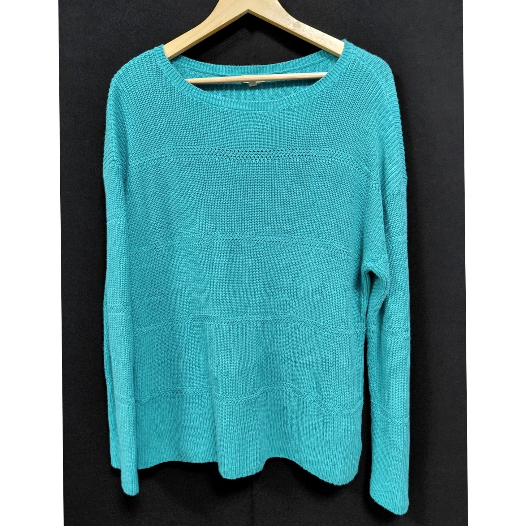 Talbots TALBOTS 100% Cotton Sweater Teal Solid Knit Women XL Crew Neck Long Sleeve Pullover Casual Travel Vintage No Size XL / US 12-14 / IT 48-50 - 2 Thumbnail
