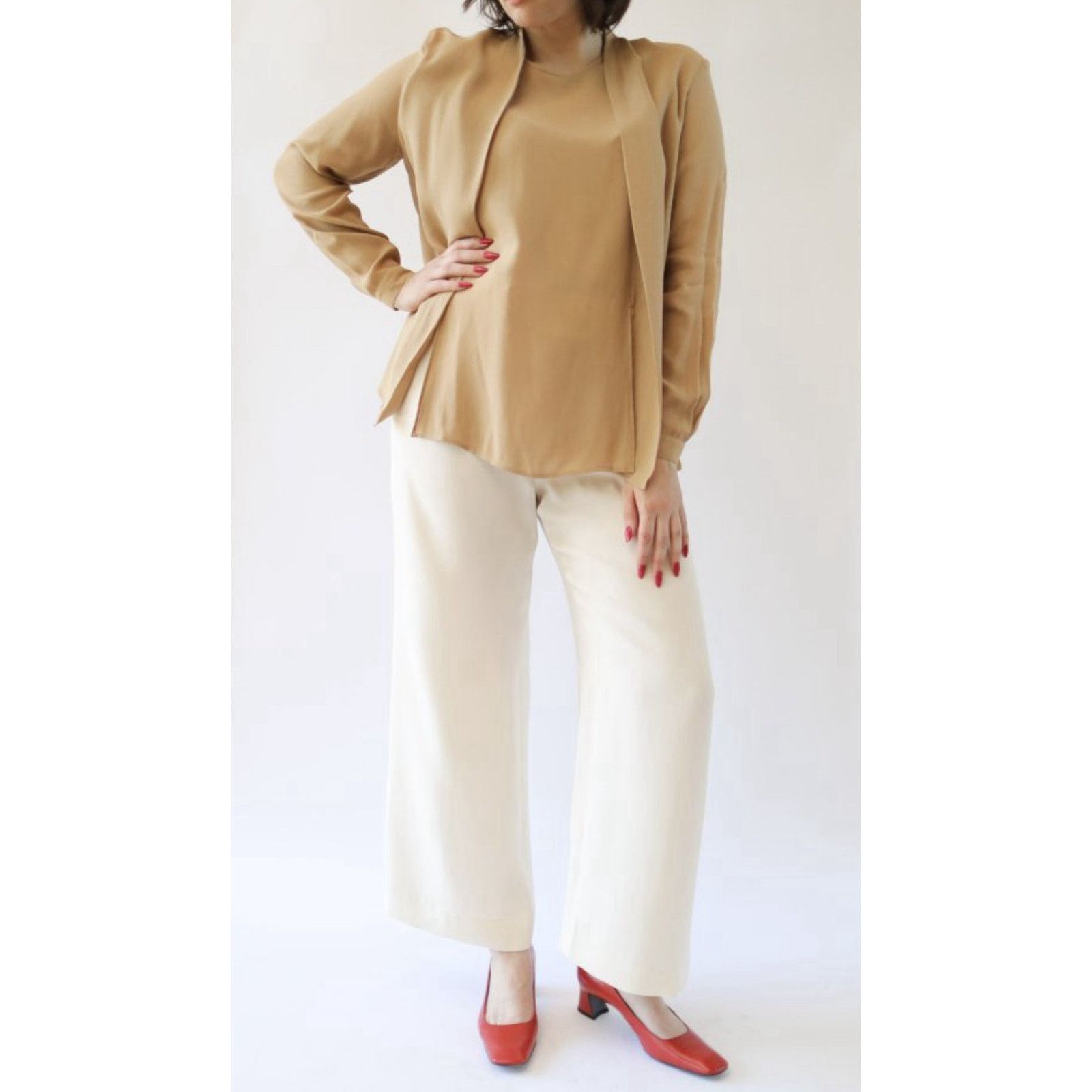 Emporio Armani Emporio Armani Nude Silk Blouse - Size 44 Size XL / US 12-14 / IT 48-50 - 9 Thumbnail