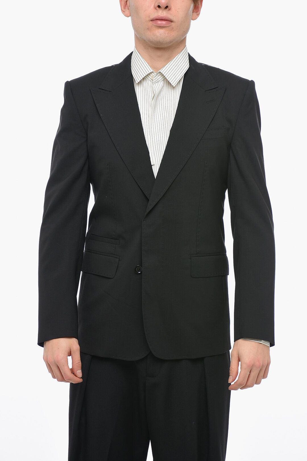 Dolce & Gabbana og1mm0825 Sicilia Stretch Wool Slim Fit Blazer in Black Size US L / EU 52-54 / 3 - 1 Thumbnail