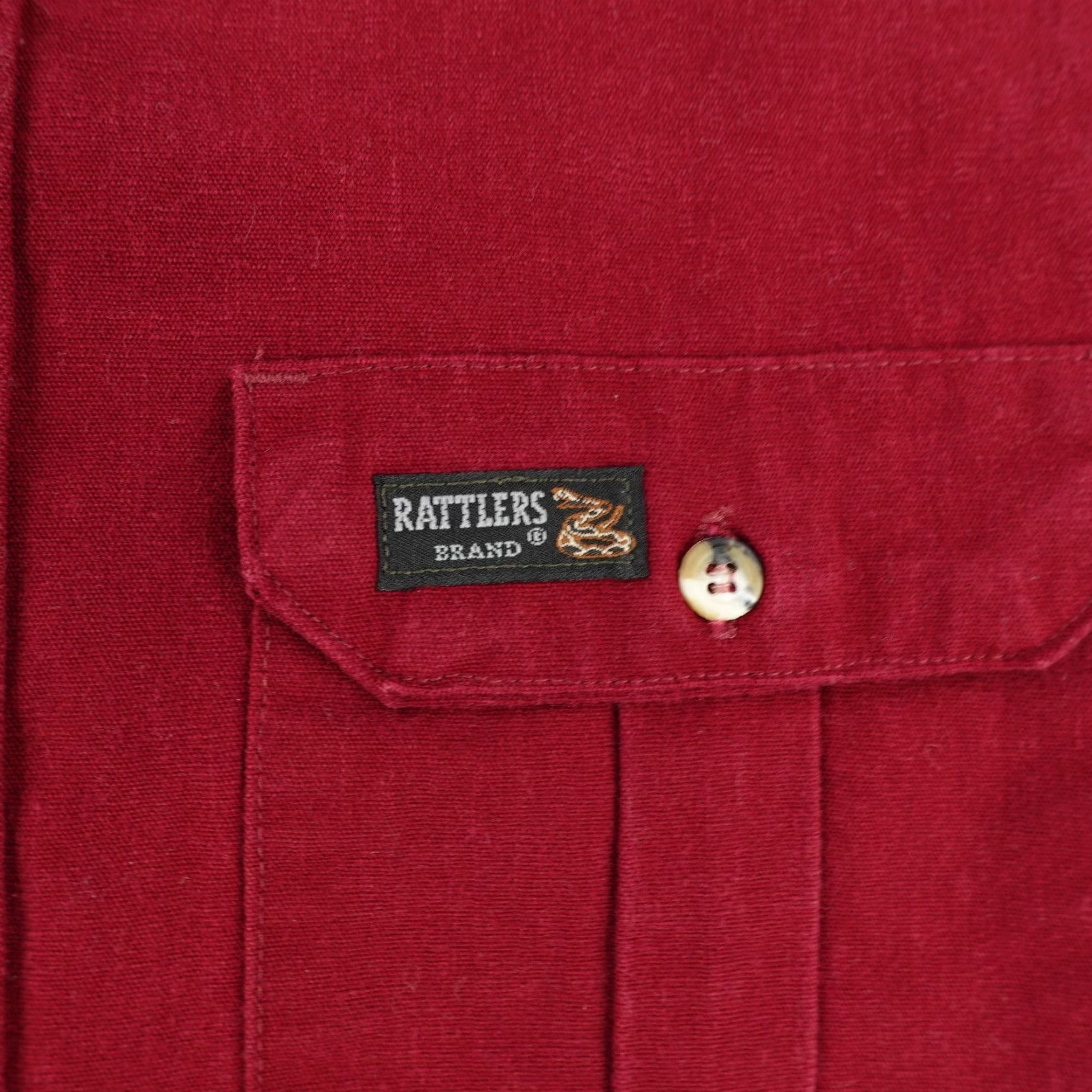 J Brand VINTAGE Rattlers Brand Shirt Men’s Medium Red Canvas Button-Up Western Cowboy Long Sleeve Casual Workwear 1960s 70s Mens Size US M / EU 48-50 / 2 - 3 Thumbnail