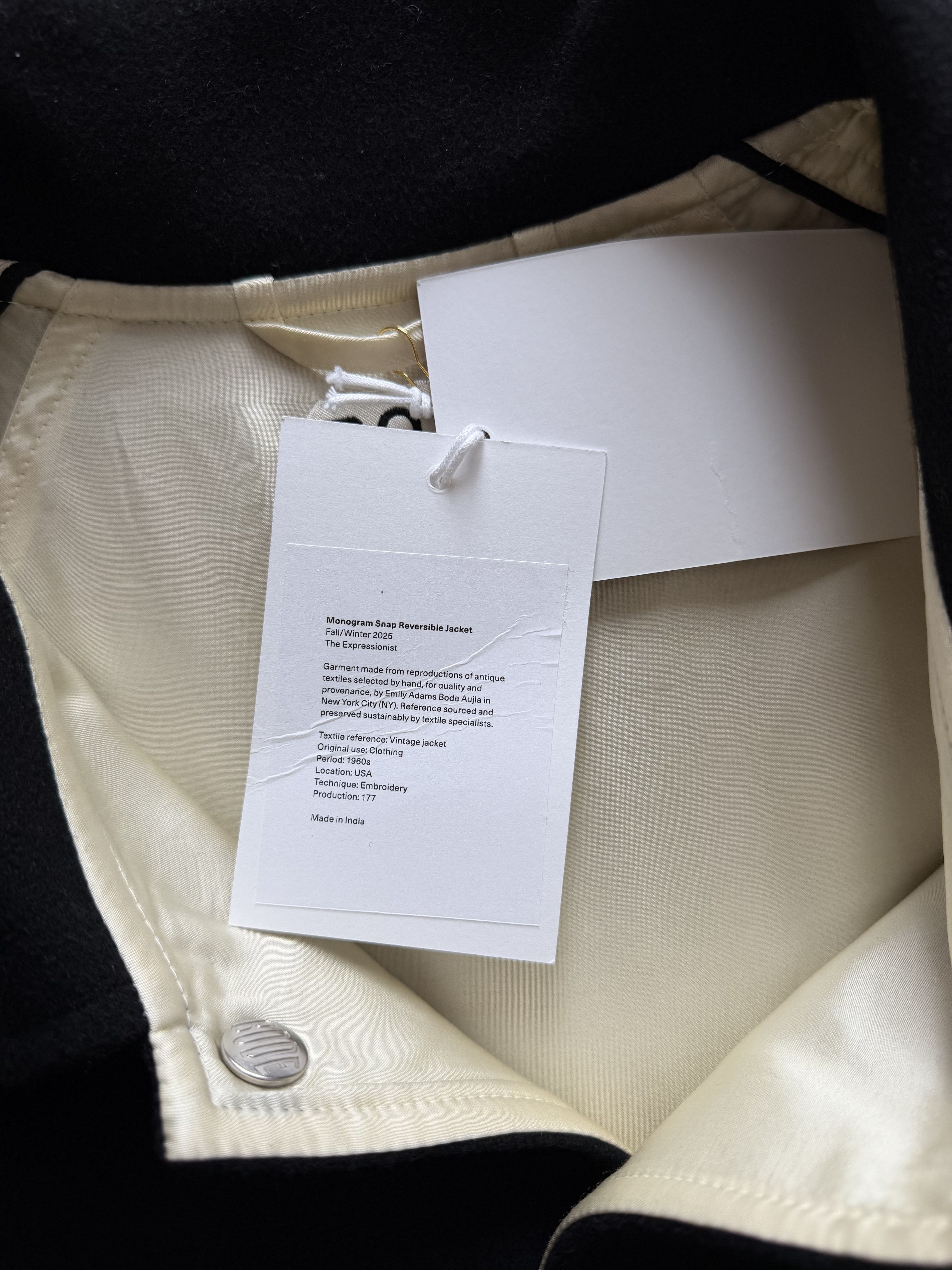 Bode Bode Monogram Snap Reversible Jacket in Black Cream Size US L / EU 52-54 / 3 - 14 Thumbnail