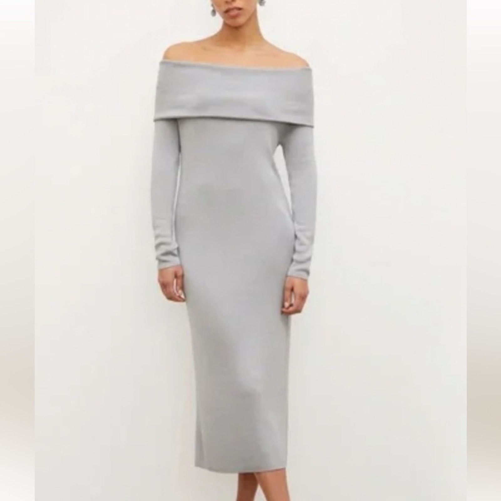 Other MM Lafleur Lalita Dress Silver Silk Knit Midi Slit Dress S Size S / US 4 / IT 40 - 1 Thumbnail