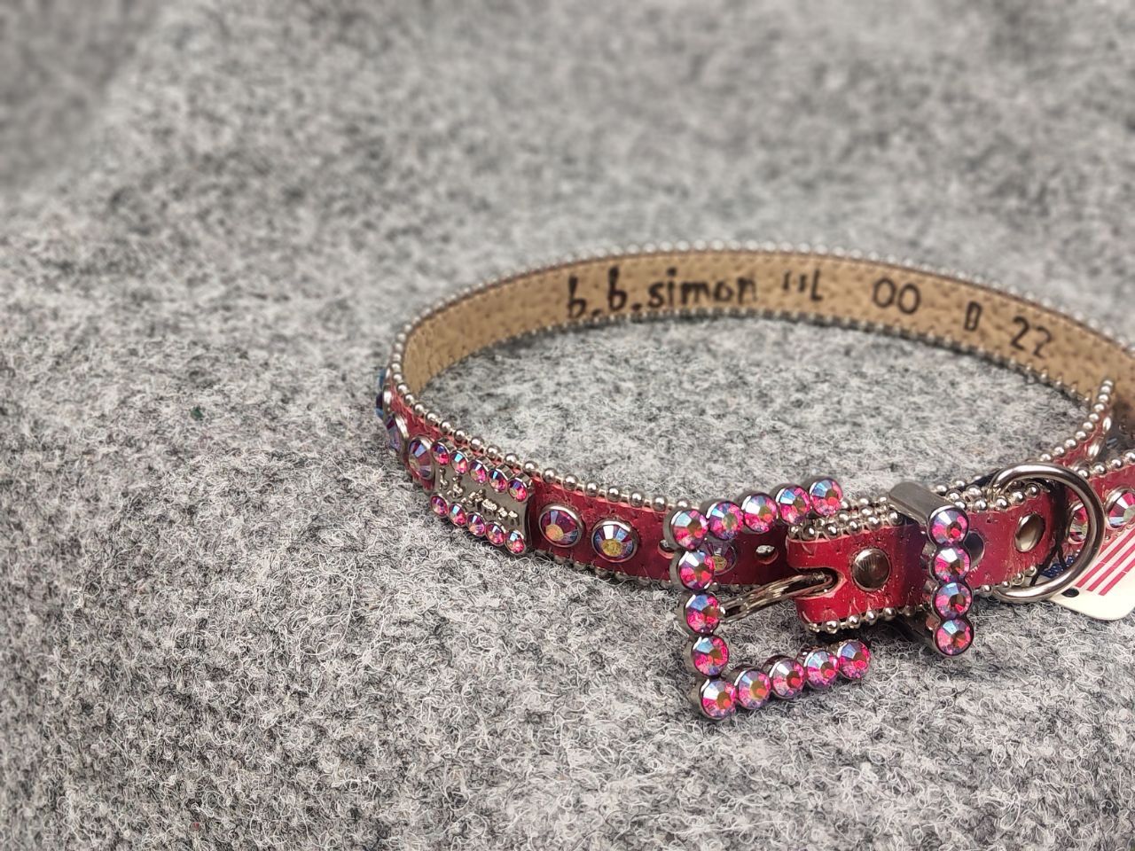B.B.Simon Swarovski Crystal Red Leather collar Dog belt