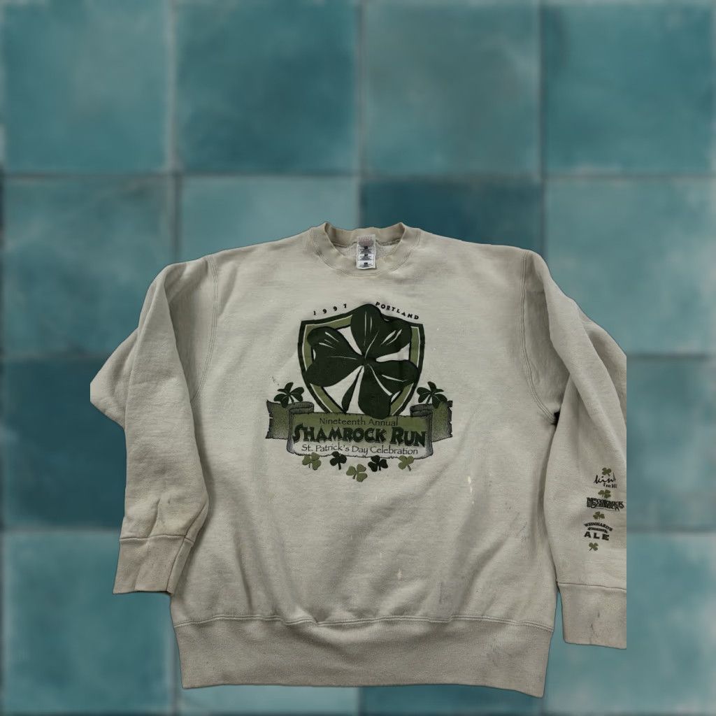 Fruit Of The Loom VINTAGE Shamrock Run Sweatshirt Mens XL Beige Portland Oregon 1997 Pullover Size US XL / EU 56 / 4 - 1 Thumbnail