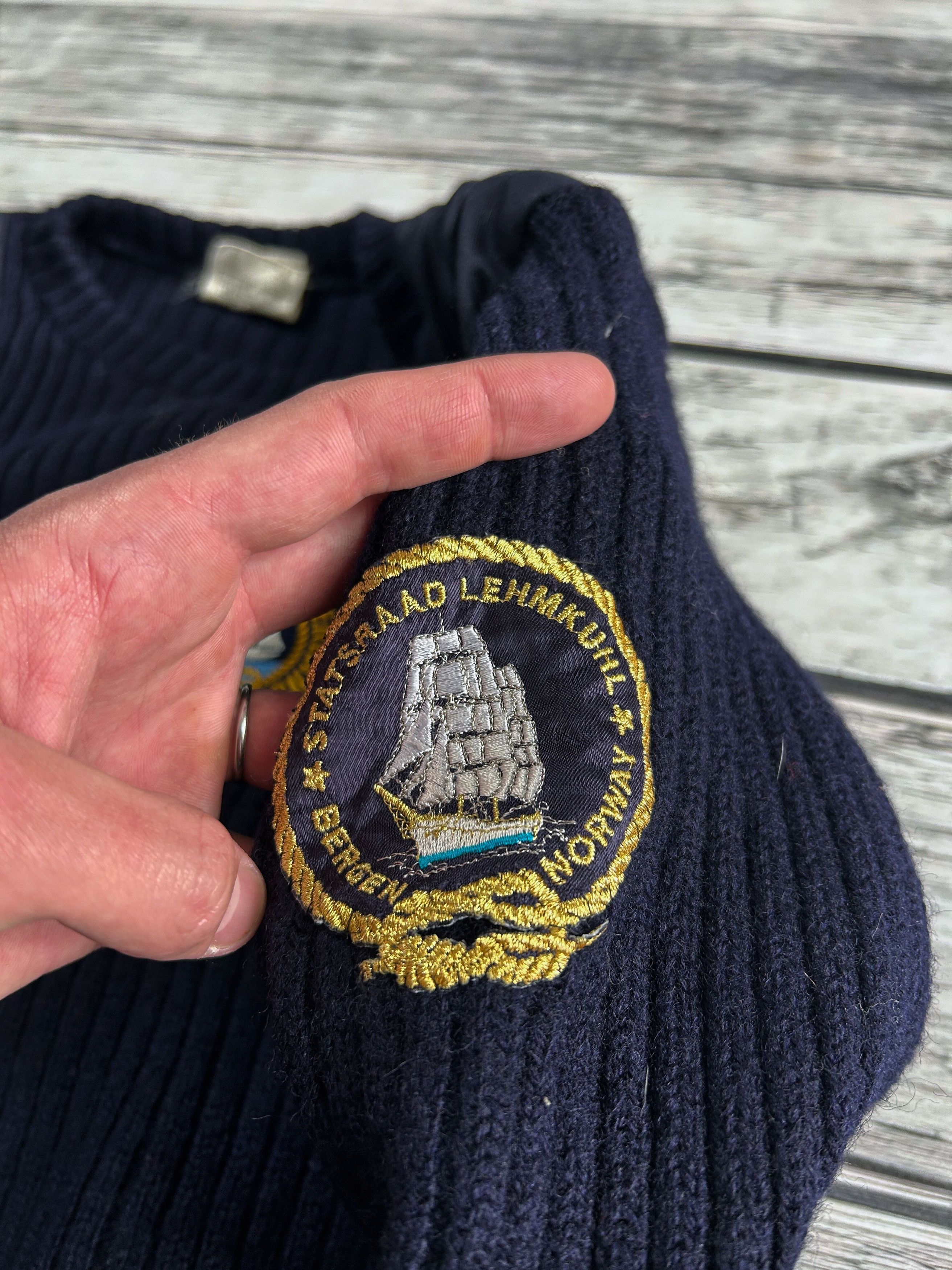 Japanese Brand Navy Military Wool Sweater Elbow Patch Vintage Naval Style Size US L / EU 52-54 / 3 - 5 Thumbnail