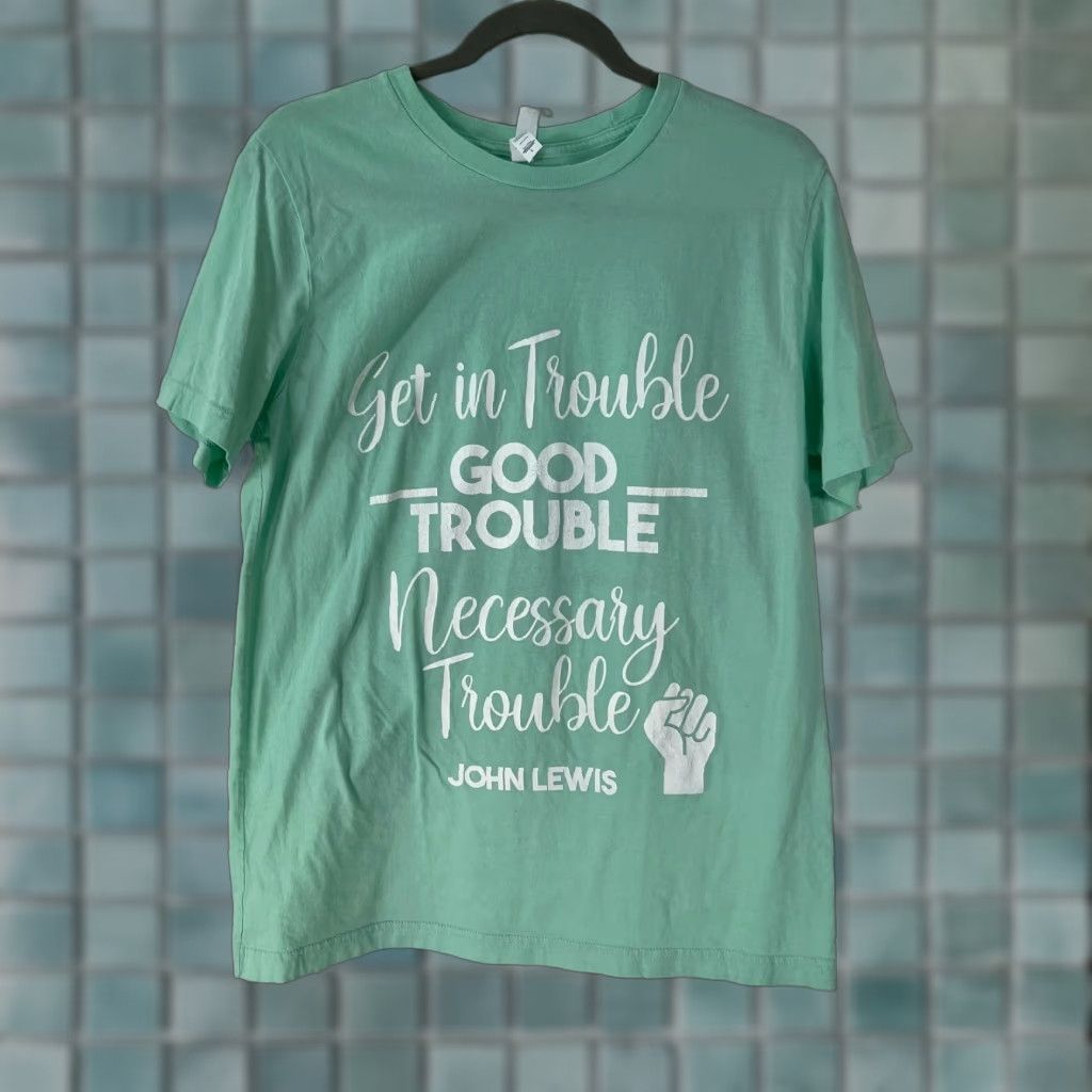 Vintage Bella + Canvas Mens Get In Trouble Good Trouble John Lewis Green T Shirt Size L Size US L / EU 52-54 / 3 - 1 Thumbnail