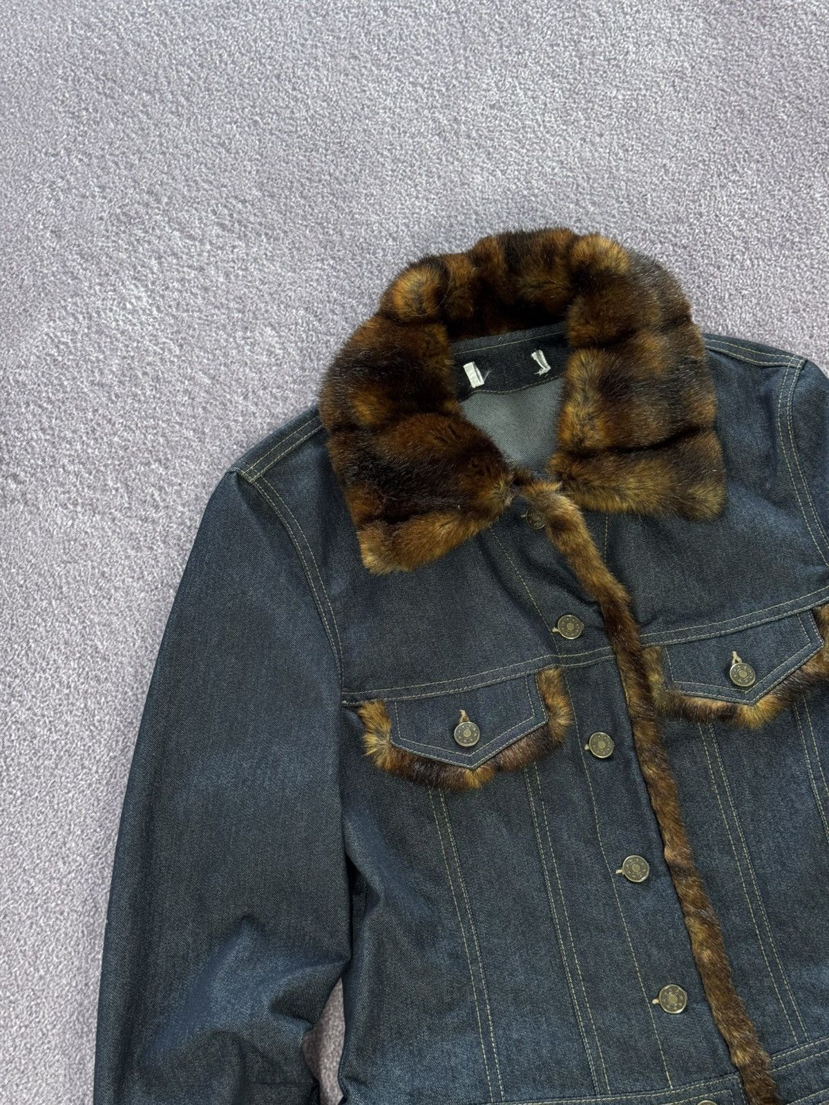 Japanese Brand Y2K Faux Fur Glamour Avant Garde Denim Jacket Size M / US 6-8 / IT 42-44 - 4 Thumbnail