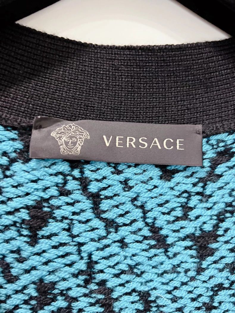 Versace Versace Blue and black patterned maxi wool cardigan jacket Size M / US 6-8 / IT 42-44 - 6 Thumbnail