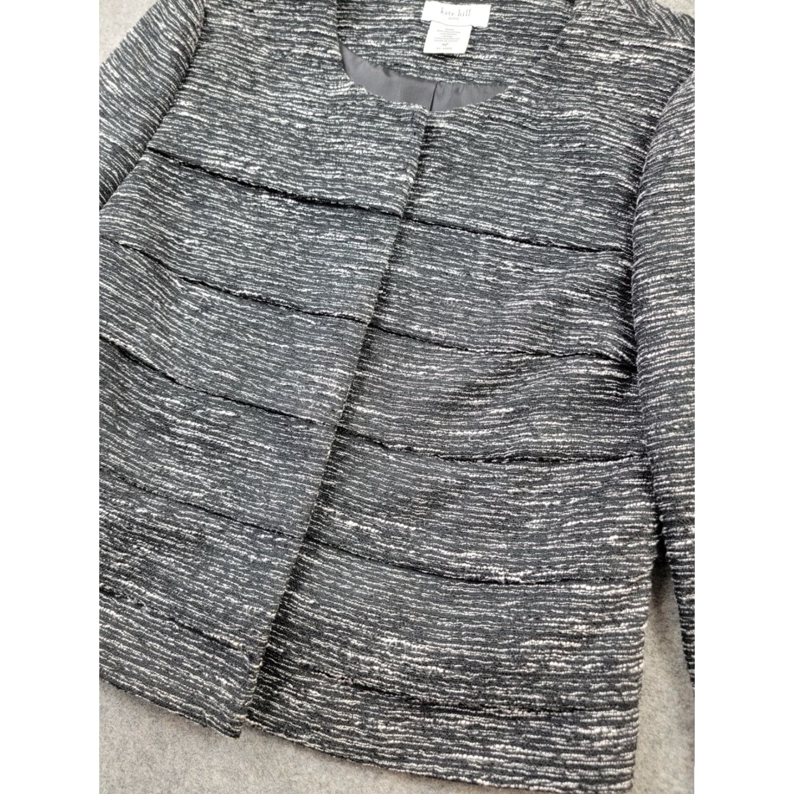 Vintage Kate Hill Blazer Womens 4P Black White Pleated Lined Office Workwear Size S / US 4 / IT 40 - 3 Thumbnail