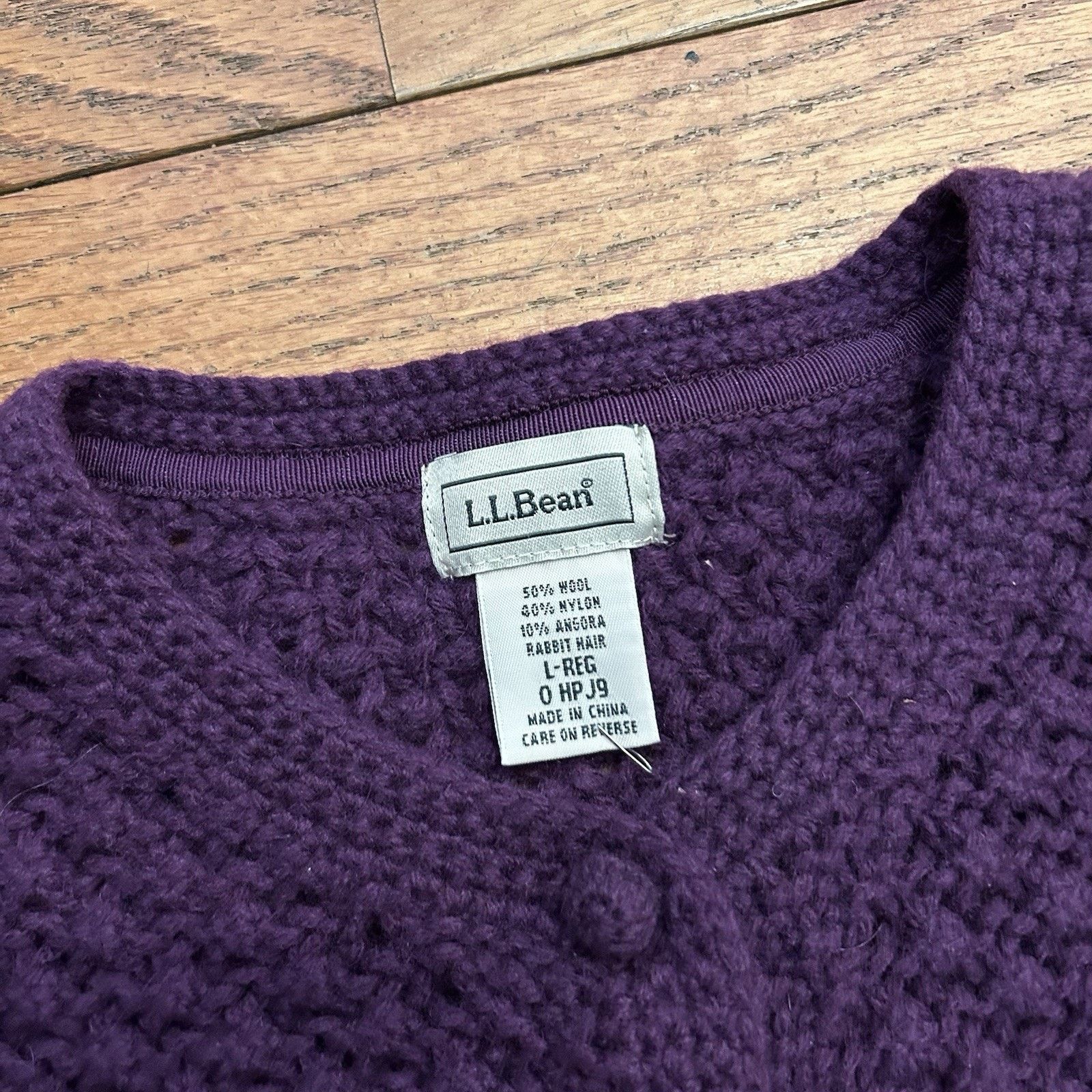 L.L. Bean Wool Angora Rabbit Hair Purple Loose Knit Cardigan Sweater Size L / US 10 / IT 46 - 3 Thumbnail