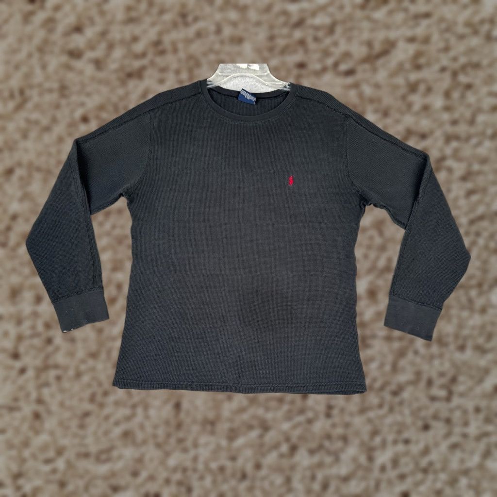 Polo Ralph Lauren Polo Ralph Lauren Shirt Women Large Black Waffle Knit Long Sleeve READ Size L / US 10 / IT 46 - 1 Thumbnail