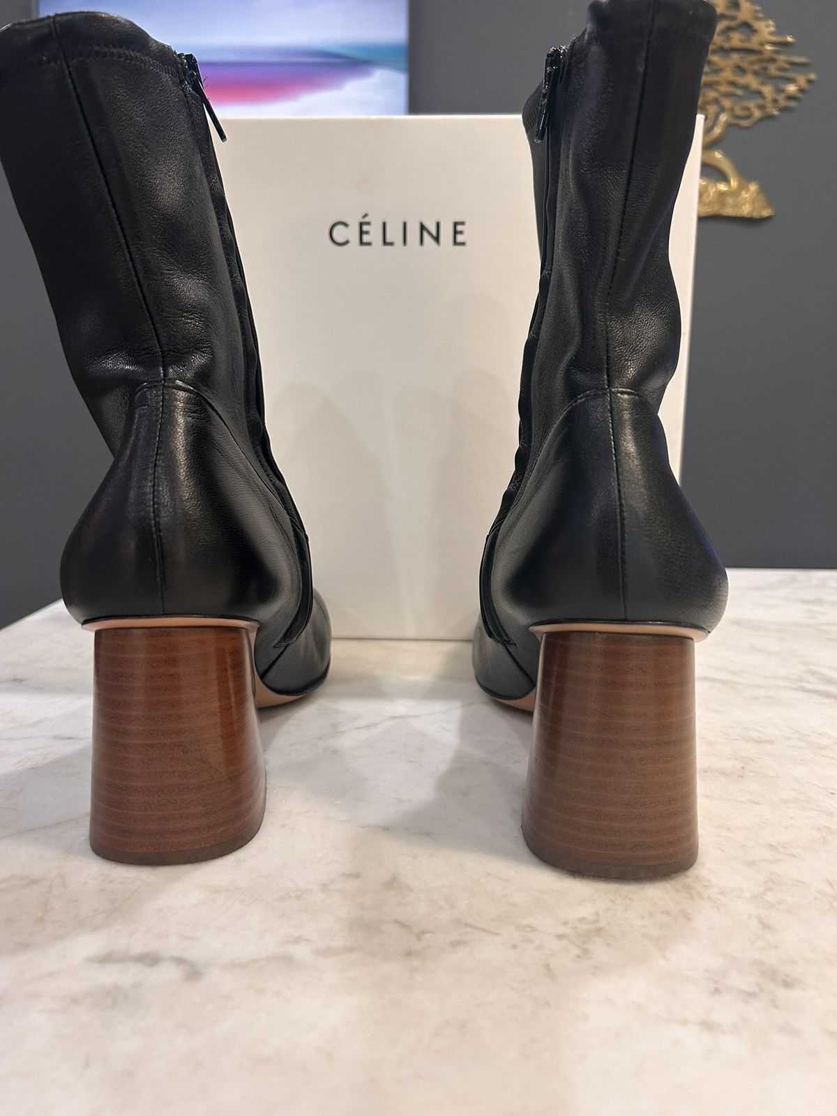 Celine Celine Black and Brown Leather Heeled Boots Size US 9 / IT 39 - 4 Thumbnail
