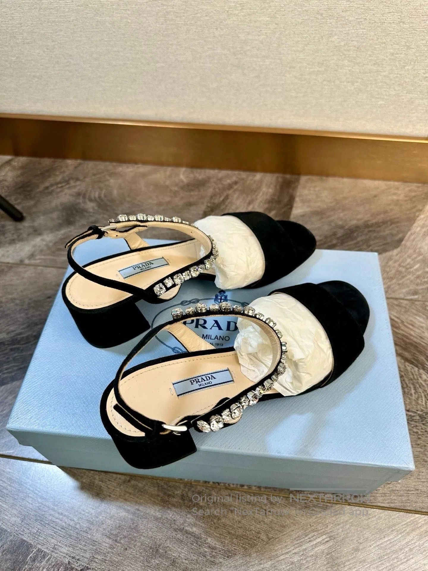 Prada Prada Black Suede Rhinestone Sandals. Size US 6.5 / IT 36.5 - 2 Thumbnail