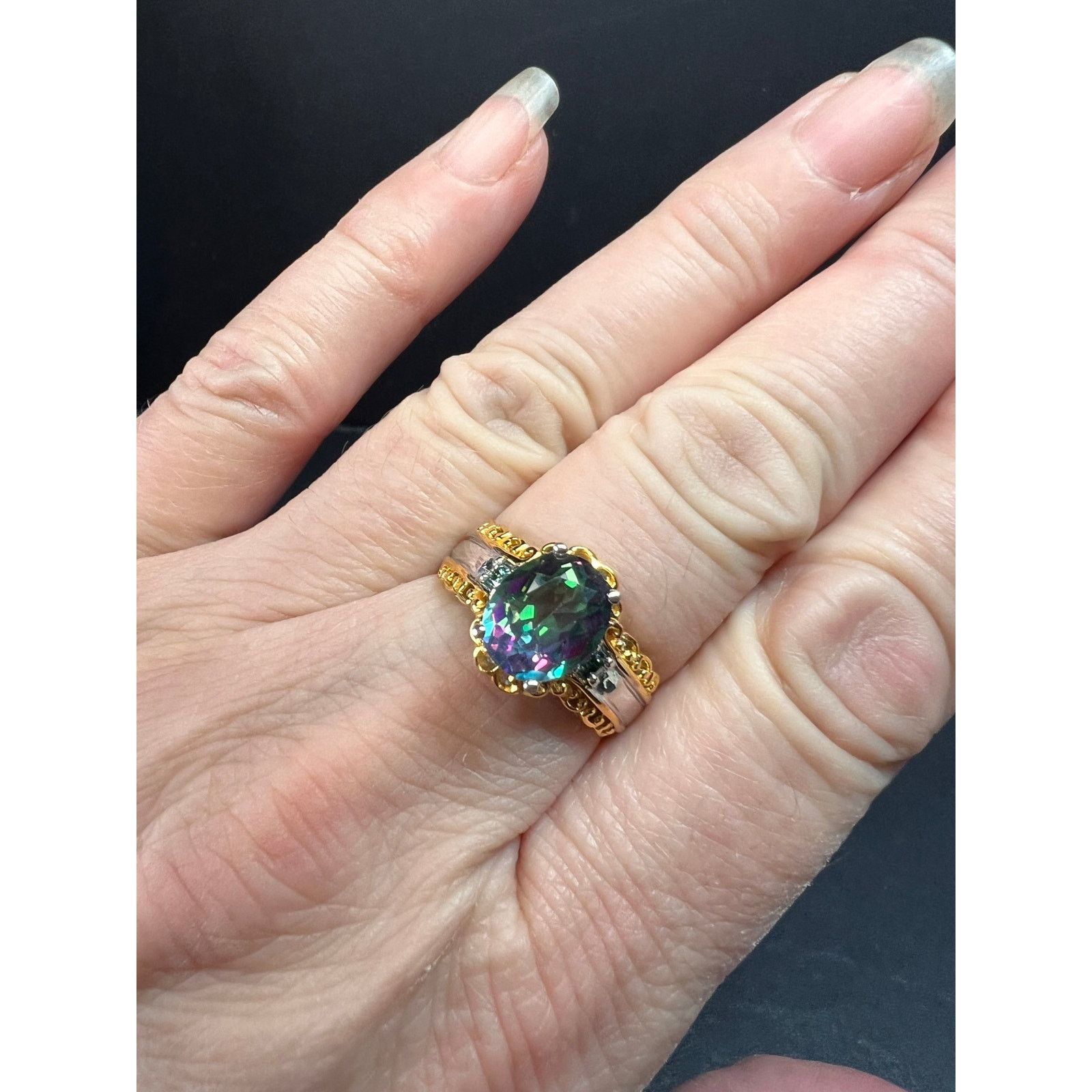 Other NEW green mystic topaz two toned sterling silver ring size 8 Size ONE SIZE - 16 Thumbnail