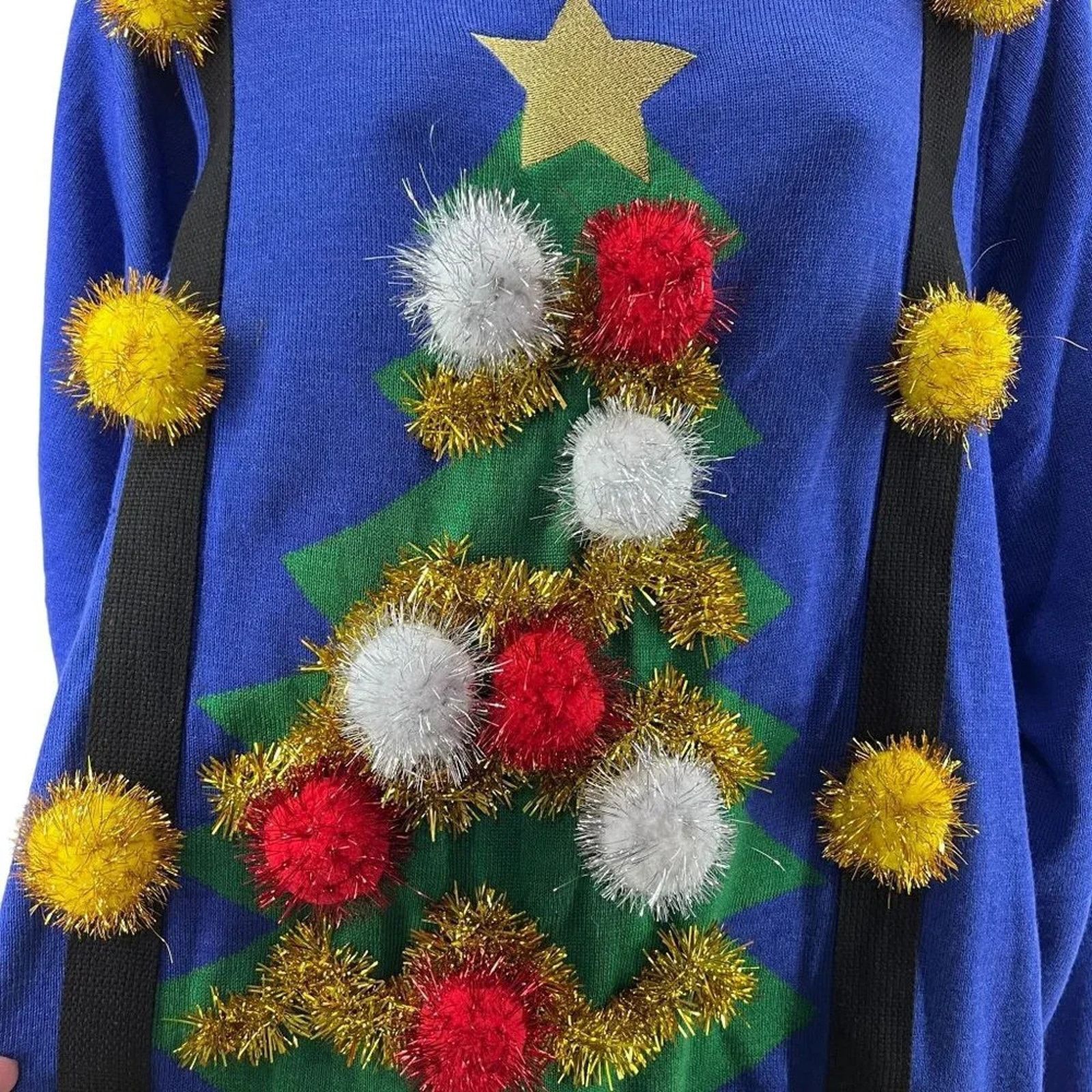 Tipsy Elves Tipsy Elves Ugly Christmas Tree Pom Sweater with Suspenders Size XL / US 12-14 / IT 48-50 - 4 Thumbnail