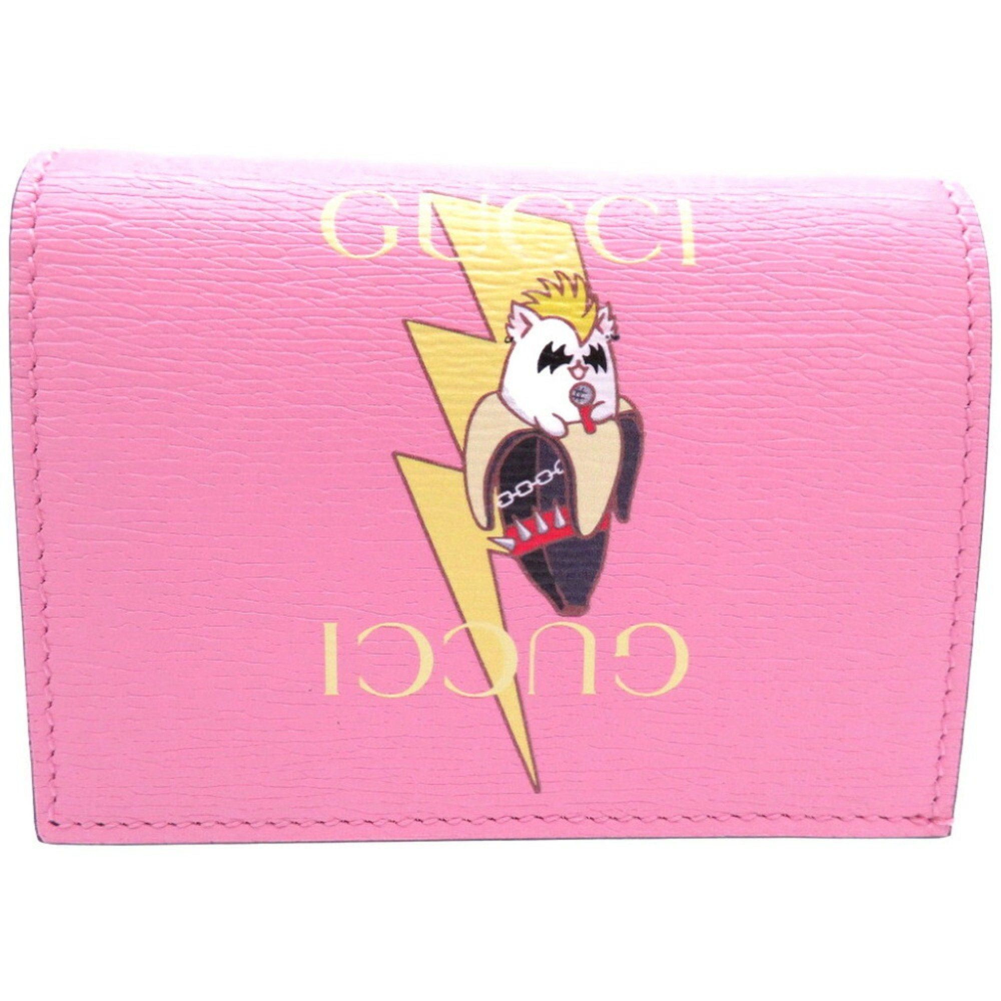 image of Gucci Bananya Banana Bifold Wallet Leather Pink 0088 6A0088A5, Women's