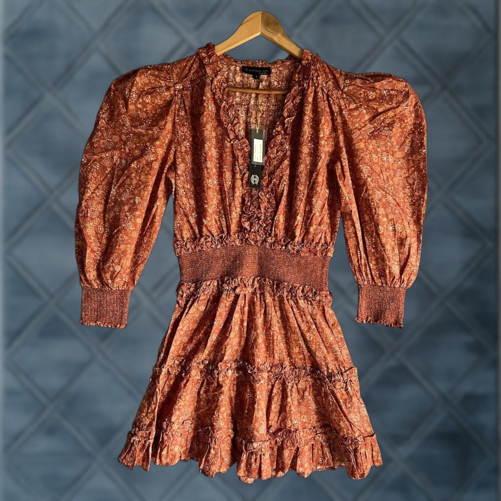 House of Harlow 1960 Women's Floral Peasant Dress L Long Puff