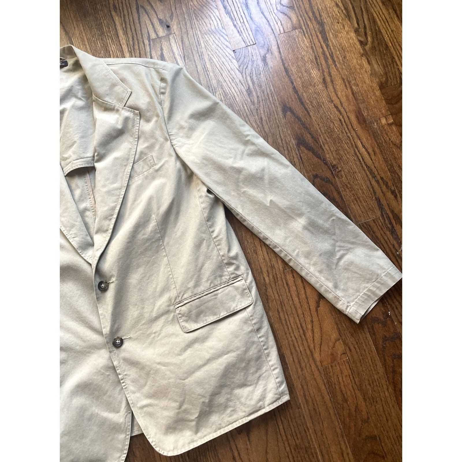 Vintage LL Bean Blazer Mens 42R Beige Cotton Tan Utility Pockets Classic Preppy Military Jacket Regular Size 42R - 3 Thumbnail