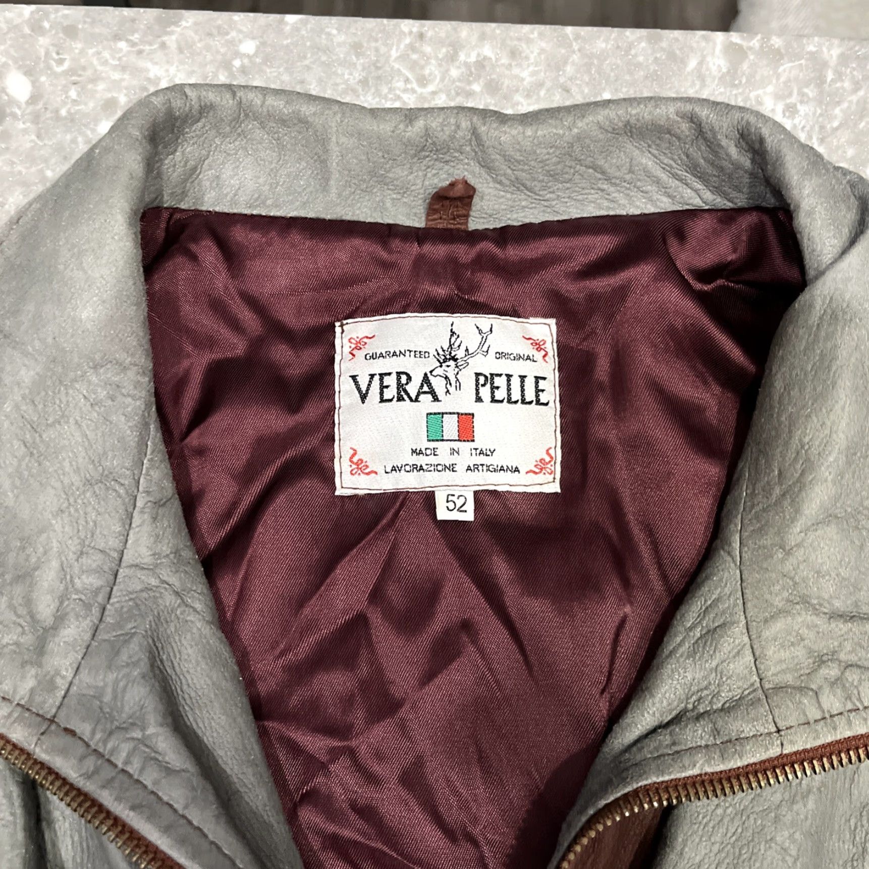 Vera Pelle VINTAGE Vera Pelle Jacket Women 52 Burgundy Gray Faux Leather Viscose Lining Basic Jacket Size XXL / US 16-18 / IT 52-54 - 2 Thumbnail