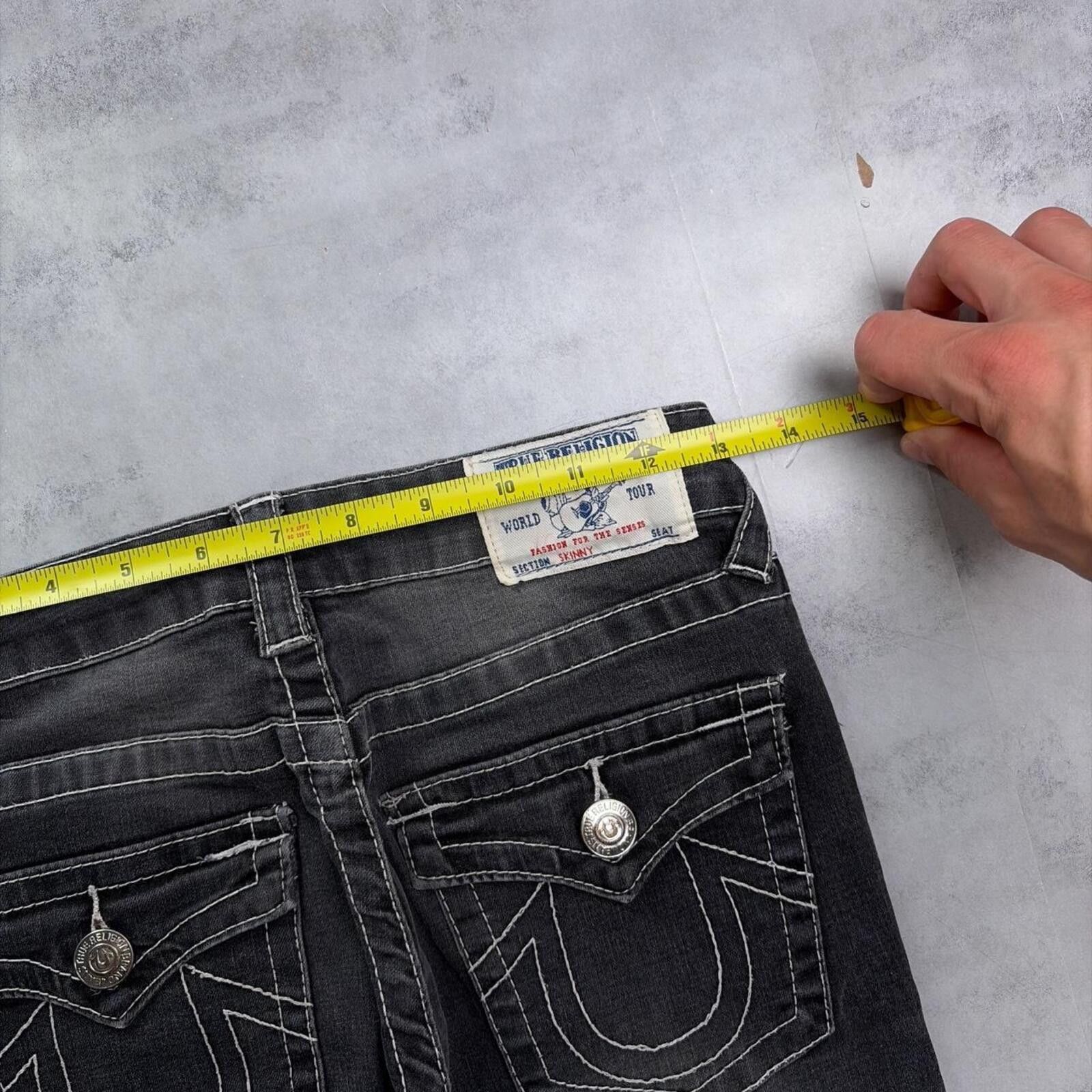 True Religion Y2K Black True Religion Grunge Gothic Skinny Denim Jeans Size 42" / US 20 - 6 Thumbnail